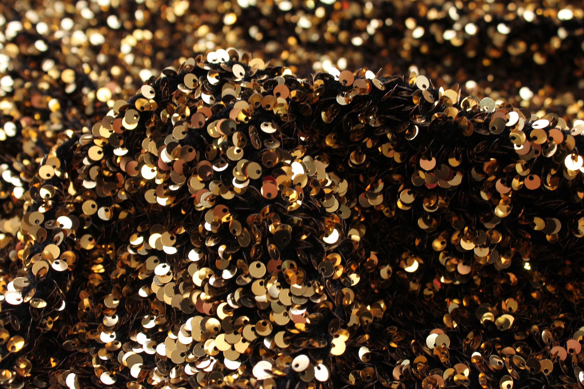 Black Stretch Velour with Gold Sequins fabric