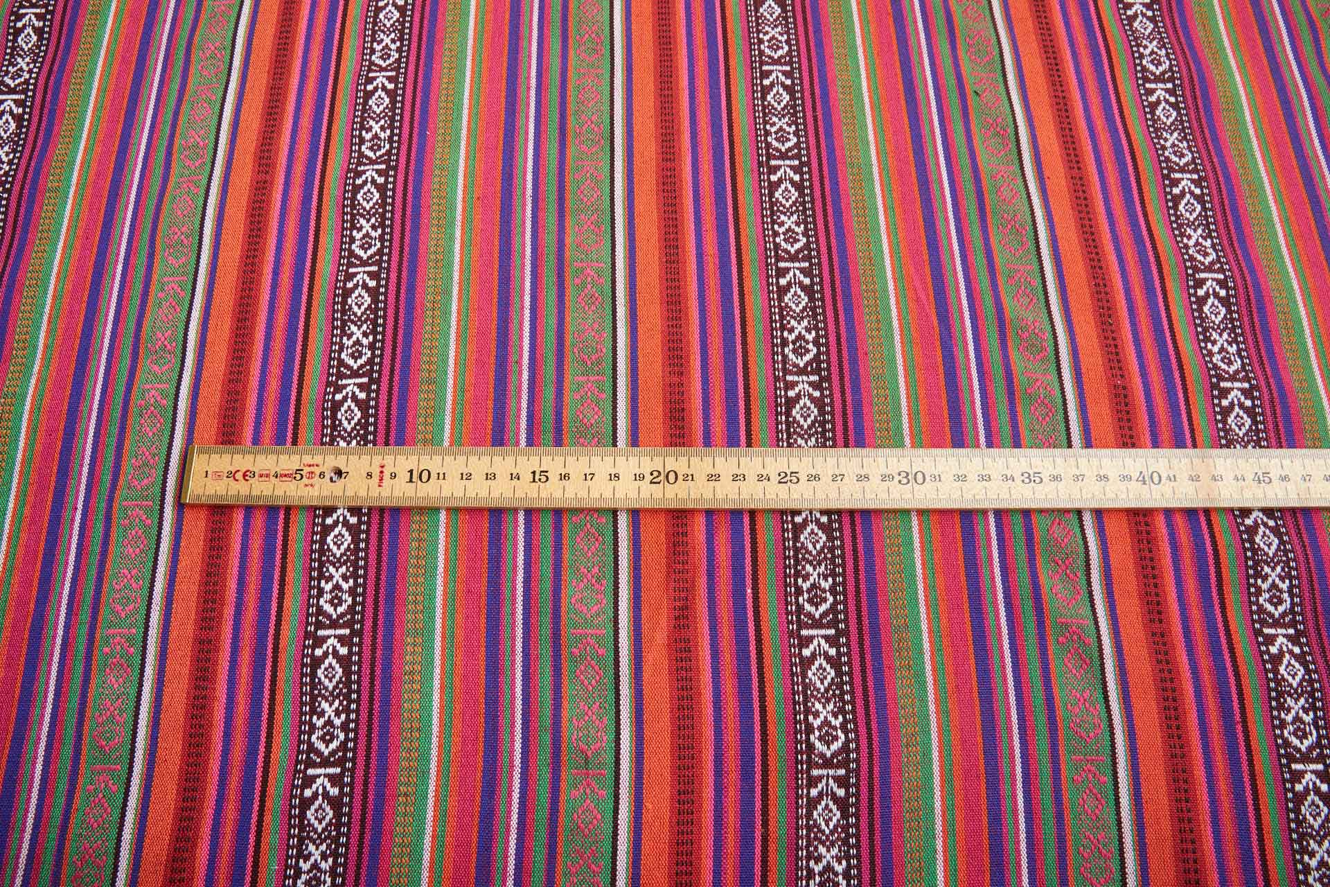 "Mexicana" Striped Woven Cotton Blend - Orange, Purple & Green fabric, image 2 of 8