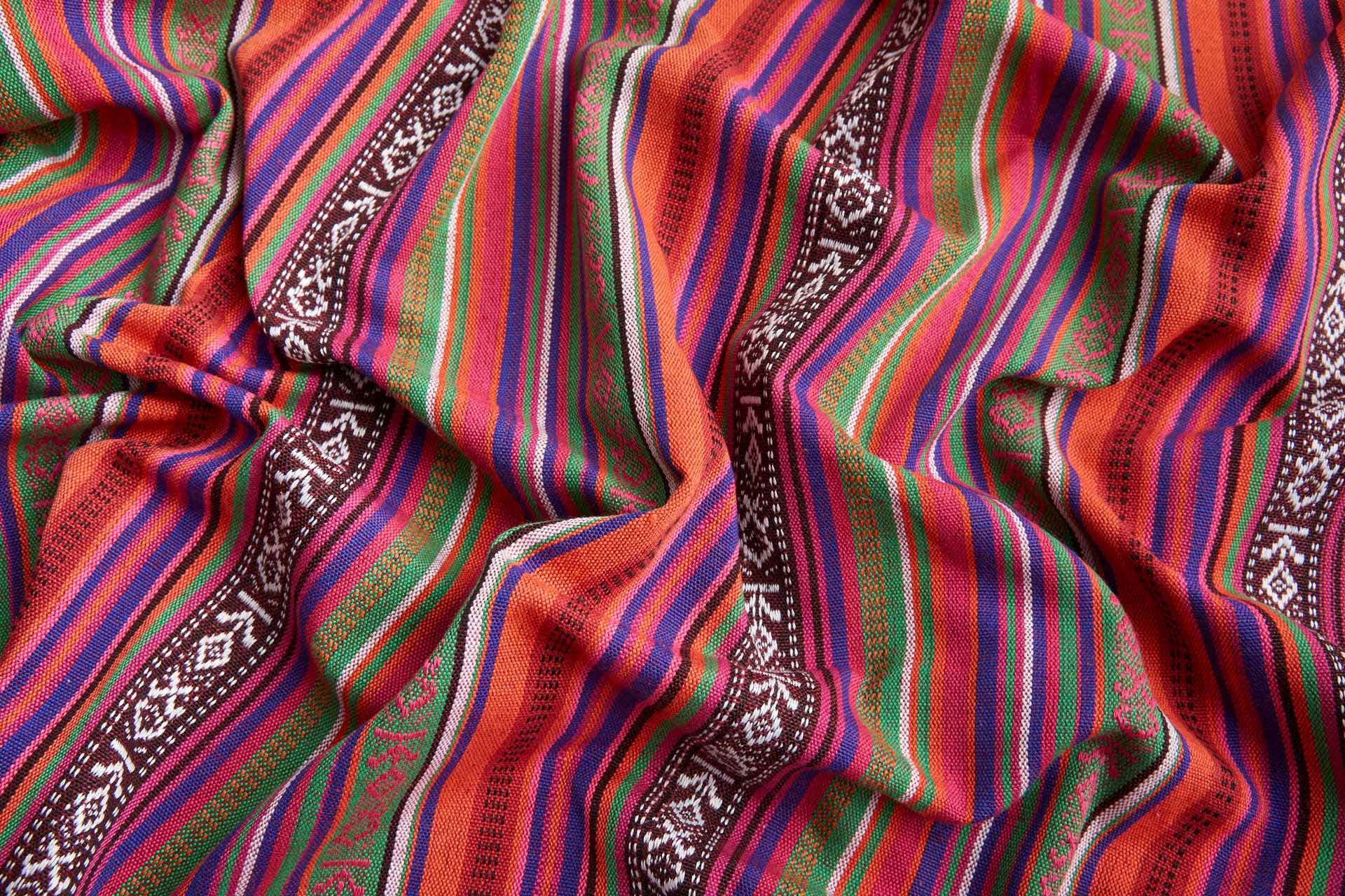 "Mexicana" Striped Woven Cotton Blend - Orange, Purple & Green fabric, image 4 of 8