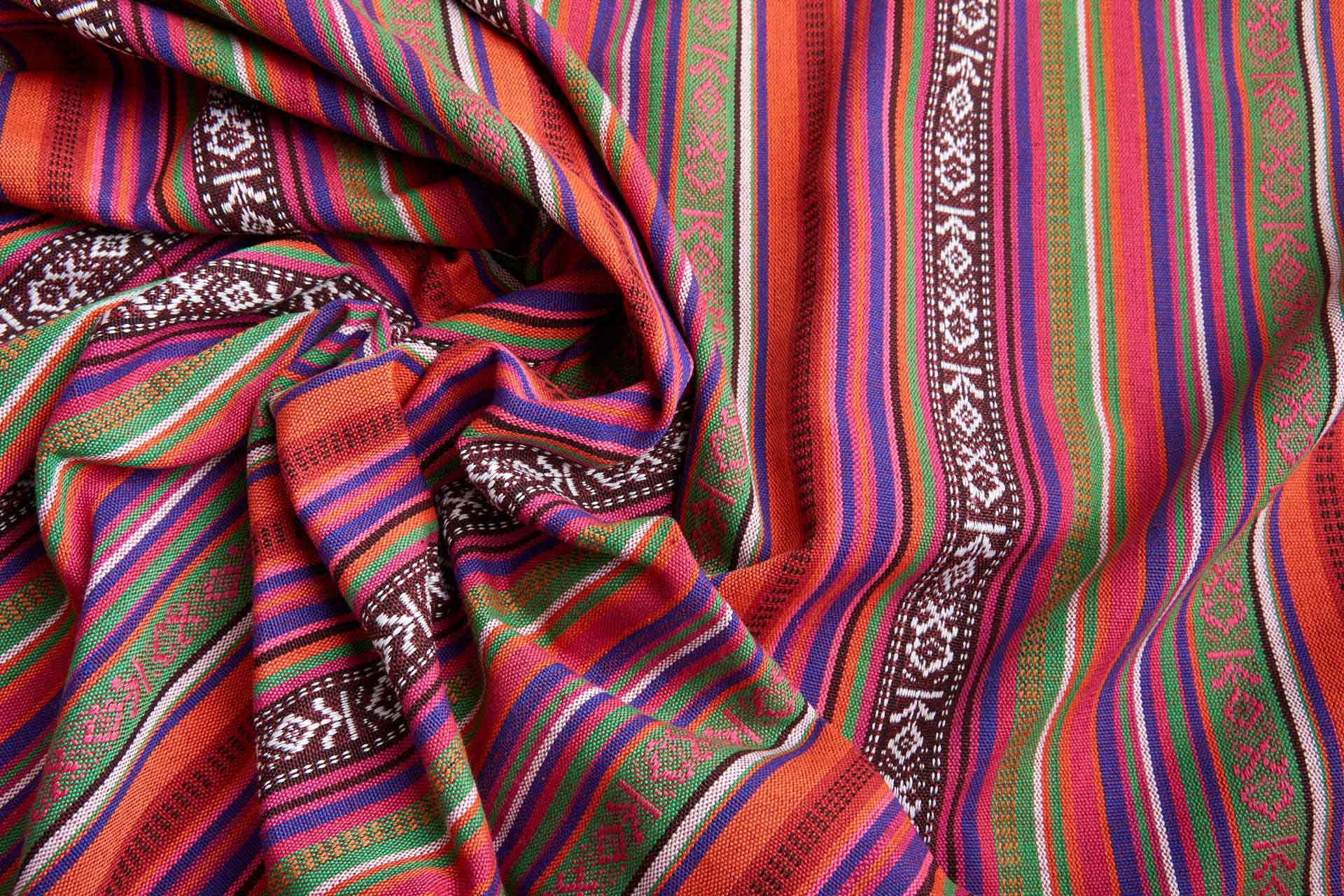 "Mexicana" Striped Woven Cotton Blend - Orange, Purple & Green fabric, image 7 of 8