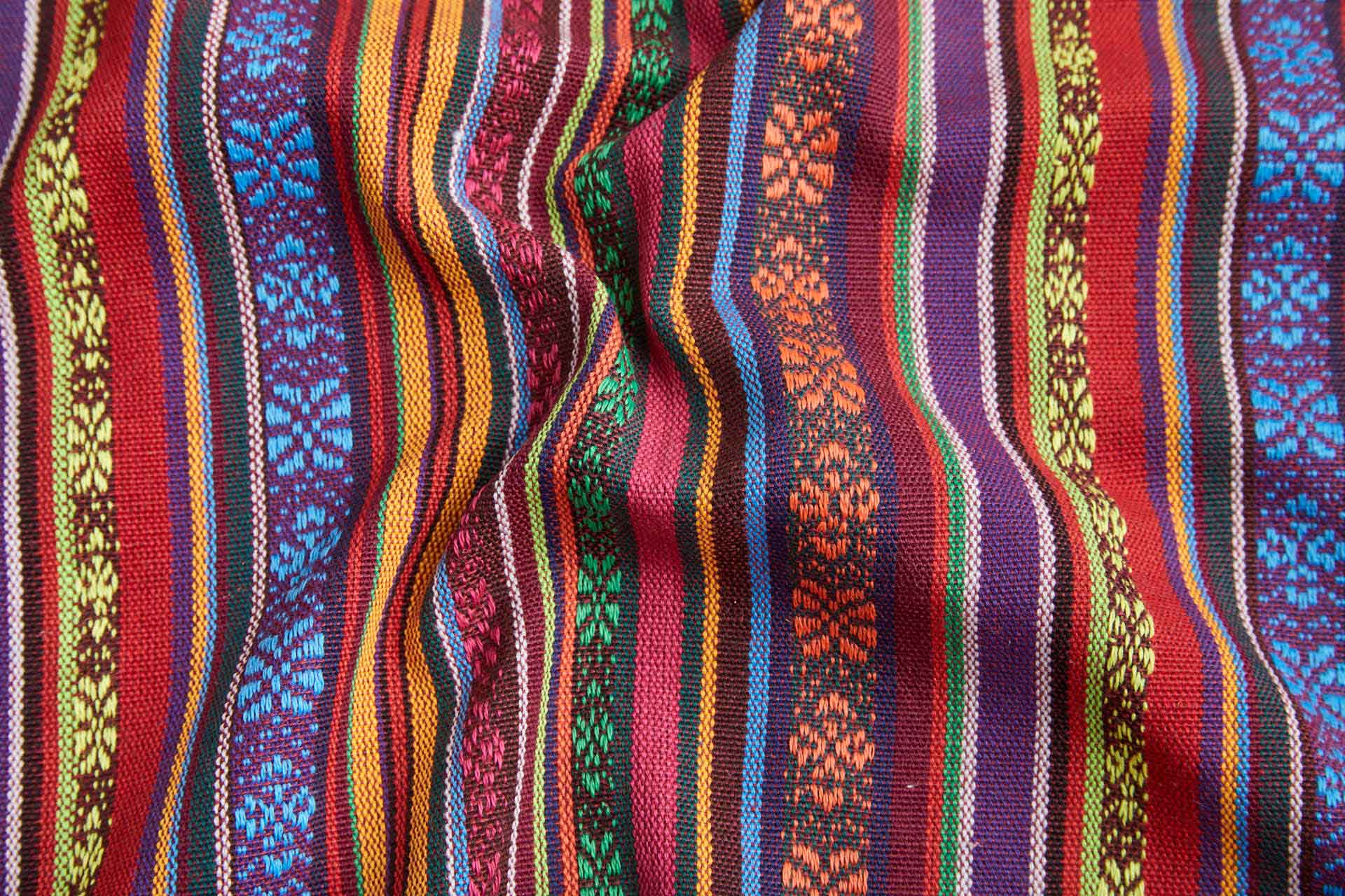 "Mexicana" Striped Woven Cotton Blend - Reds, Blues & Orange fabric, image 2 of 9