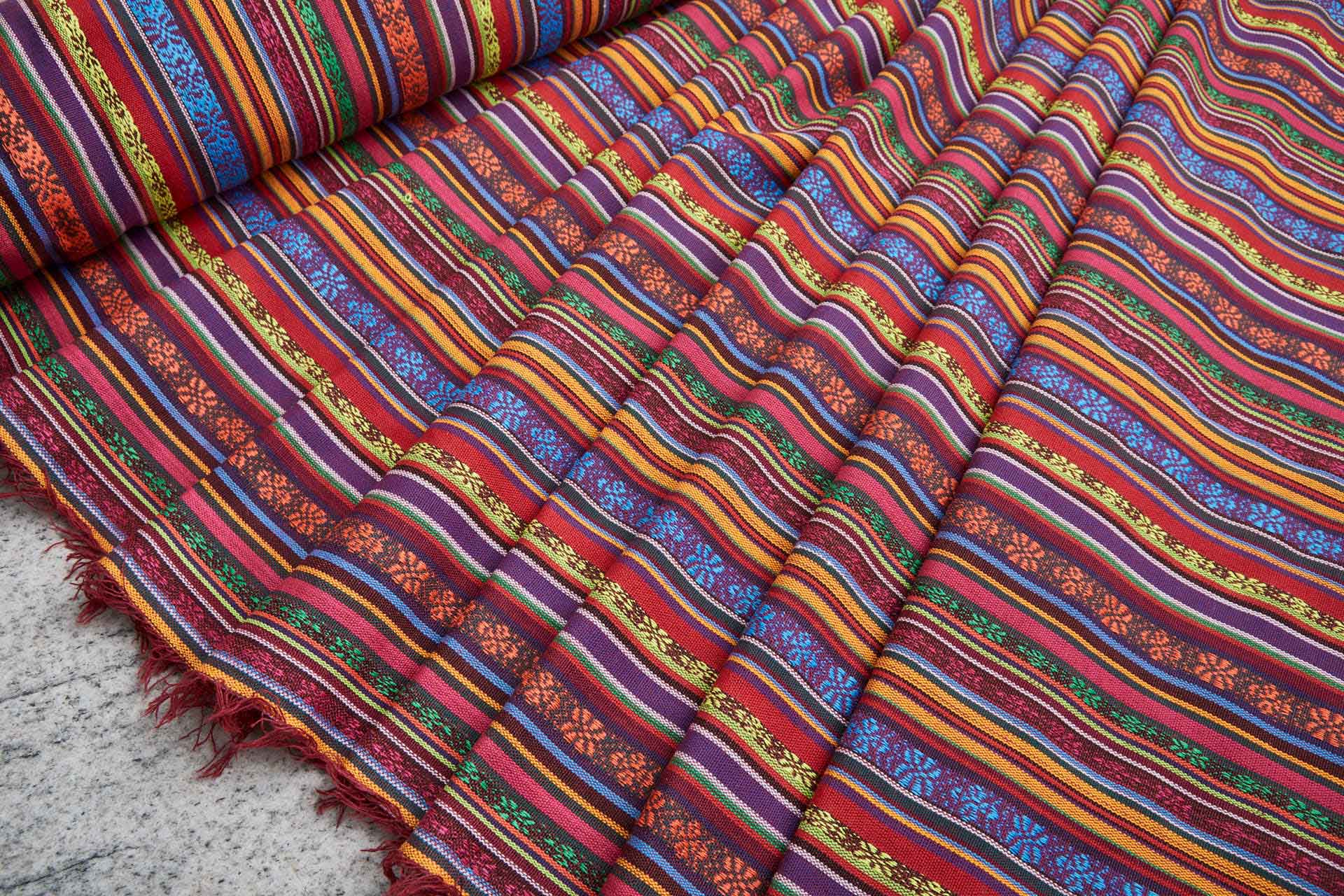 "Mexicana" Striped Woven Cotton Blend - Reds, Blues & Orange fabric