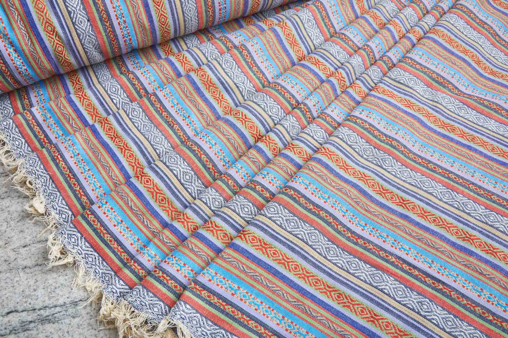 "Mexicana" Striped Woven Cotton Blend - Lilac, Blue, Red & Multi fabric