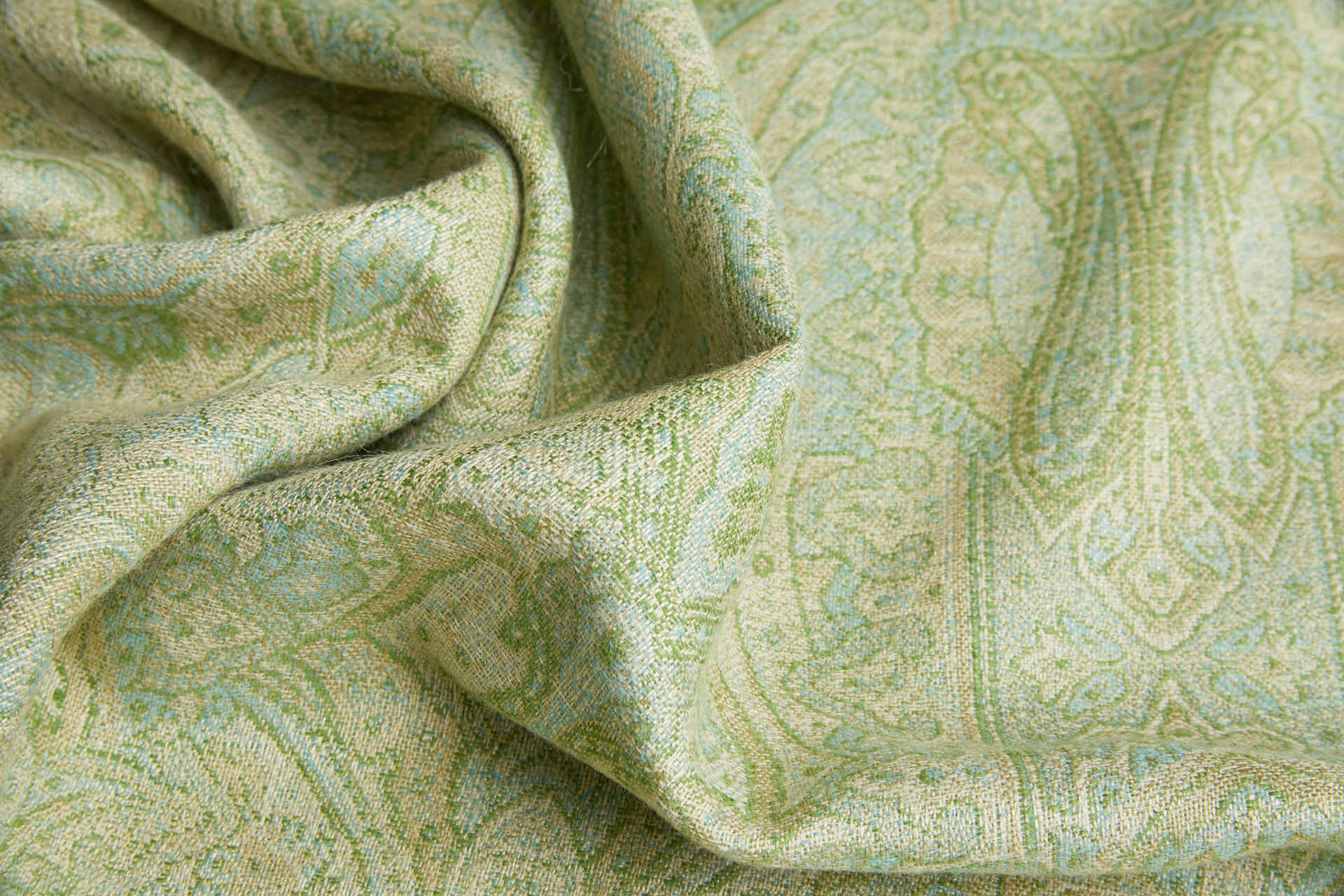 Paisley Wool Challis - Fresh Greens with Cream fabric