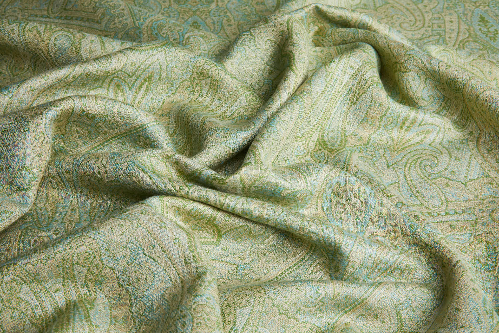 Paisley Wool Challis - Fresh Greens with Cream fabric, image 3 of 6