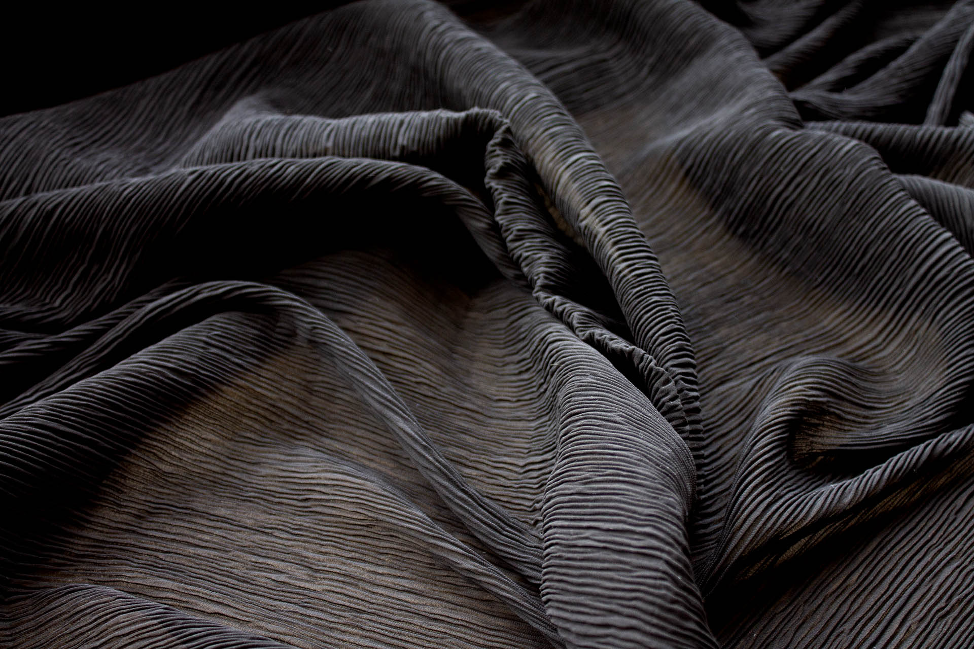 Pleated Soft Polyester Georgette - Black fabric, image 3 of 6