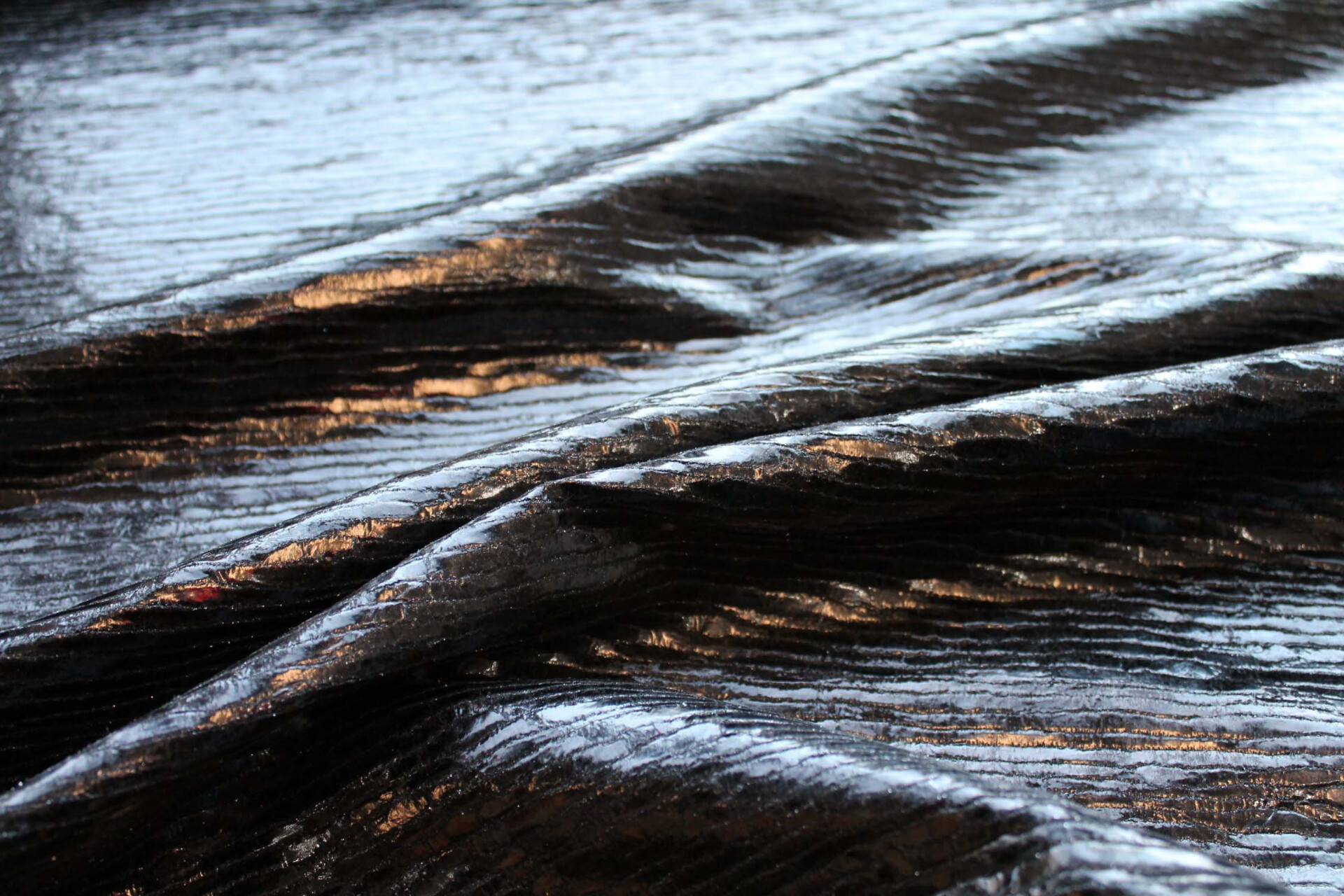 Black Foiled Chunky "Treebark" Silk Weave - Black / Black fabric, image 3 of 7