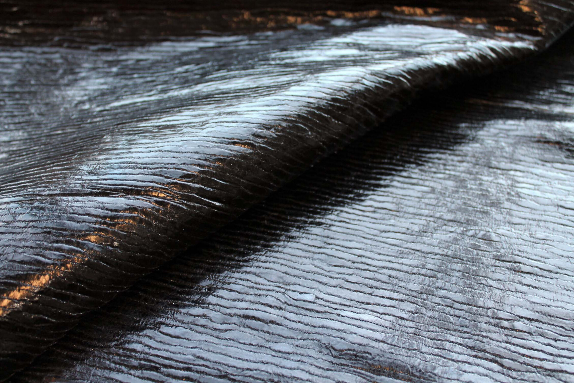 Black Foiled Chunky "Treebark" Silk Weave - Black / Black fabric, image 4 of 7