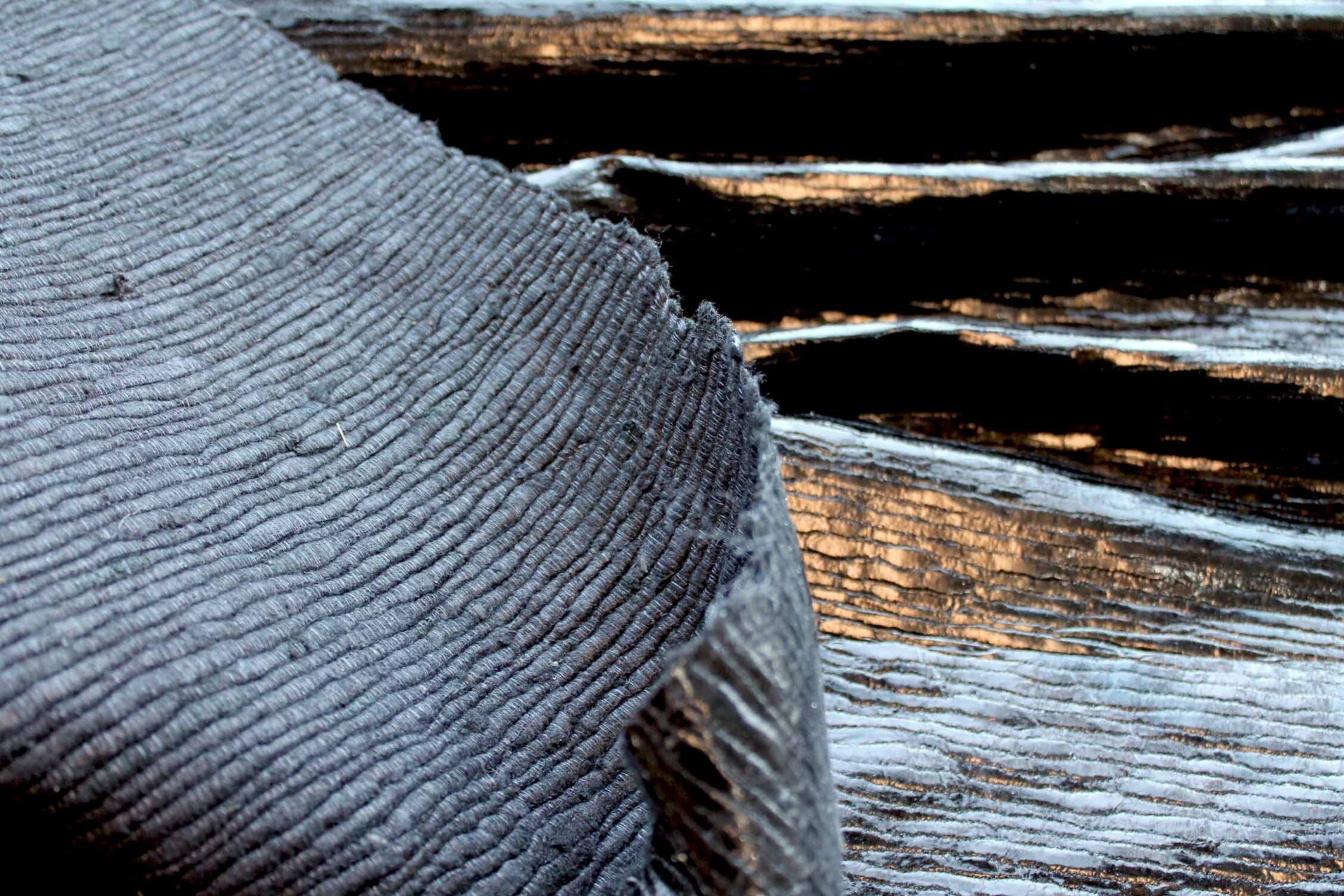 Black Foiled Chunky "Treebark" Silk Weave - Black / Black fabric, image 5 of 7