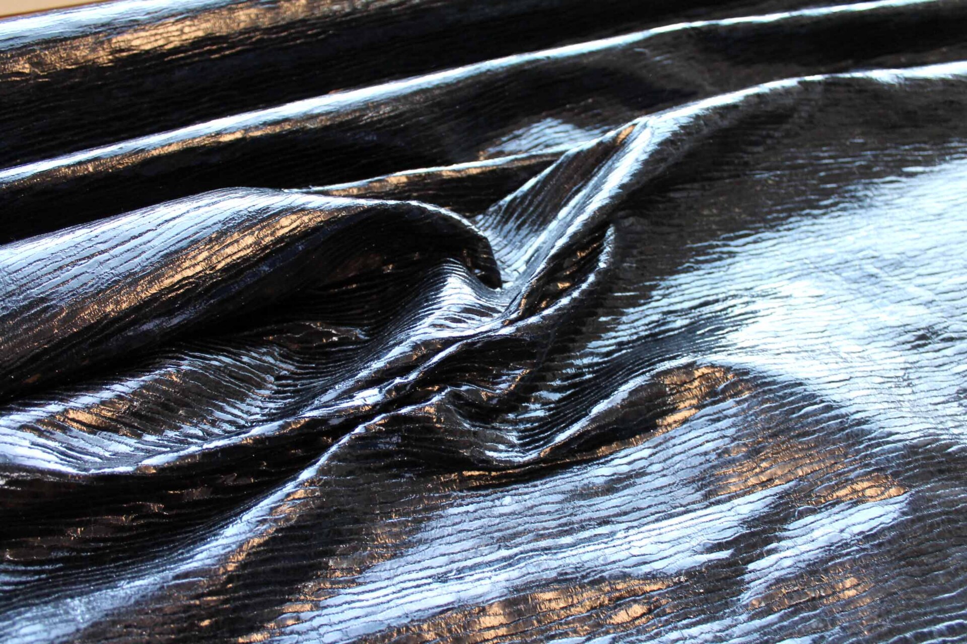 Black Foiled Chunky "Treebark" Silk Weave - Black / Black fabric