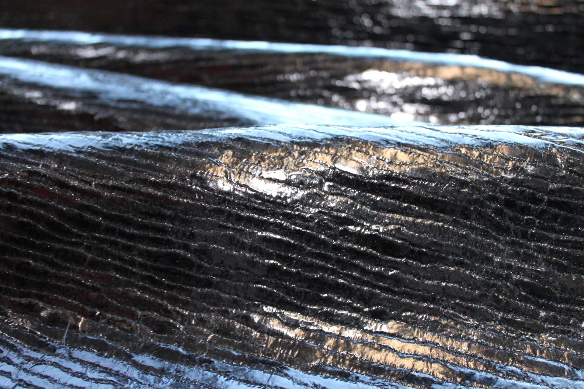 Black Foiled Chunky "Treebark" Silk Weave - Black / Black fabric, image 6 of 7