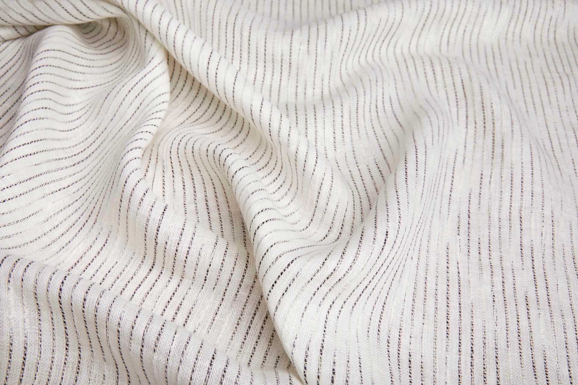 Slubby Cotton and Linen Stripe - Ivory and Black fabric, image 3 of 7
