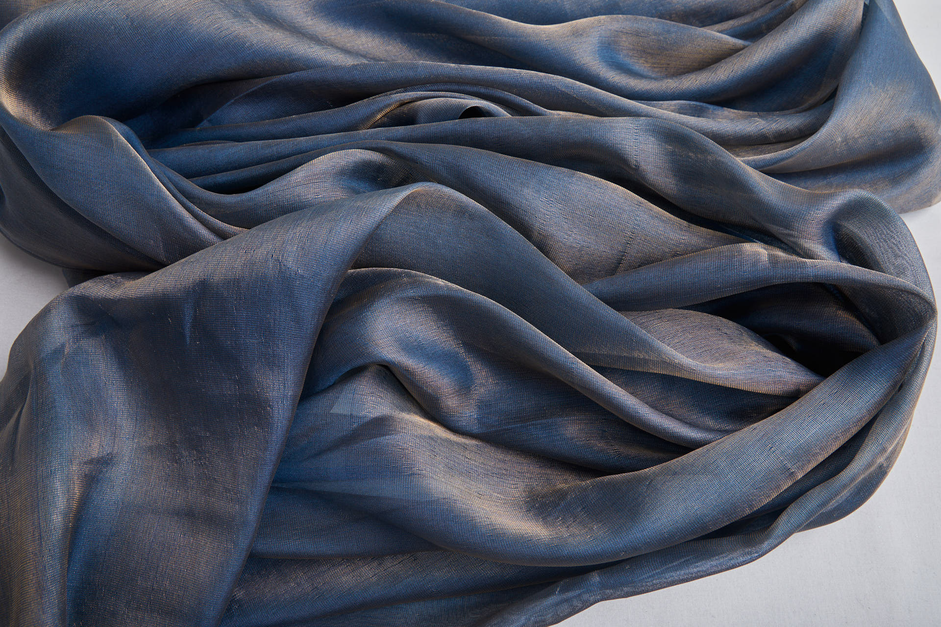 Silk Metallic Chiffon - Kingfisher/Gold fabric, image 2 of 11