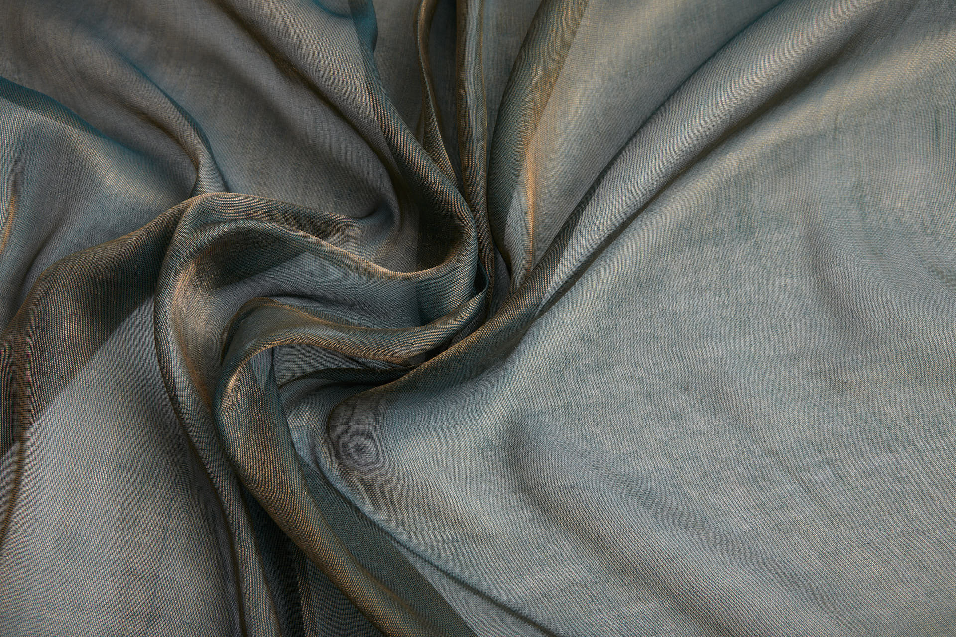 Silk Metallic Chiffon - Dark Green/Gold fabric