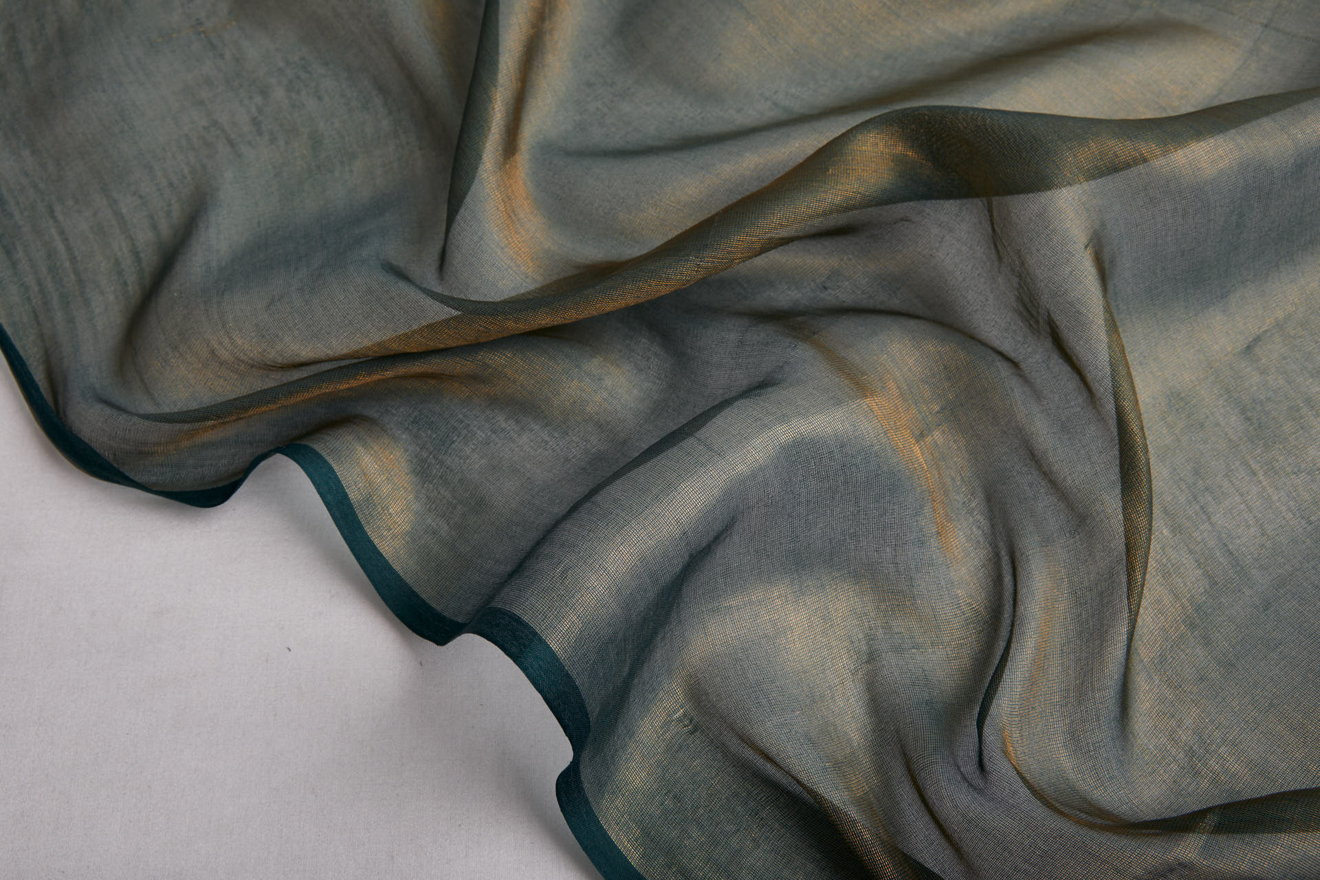 Silk Metallic Chiffon - Dark Green/Gold fabric, image 4 of 11