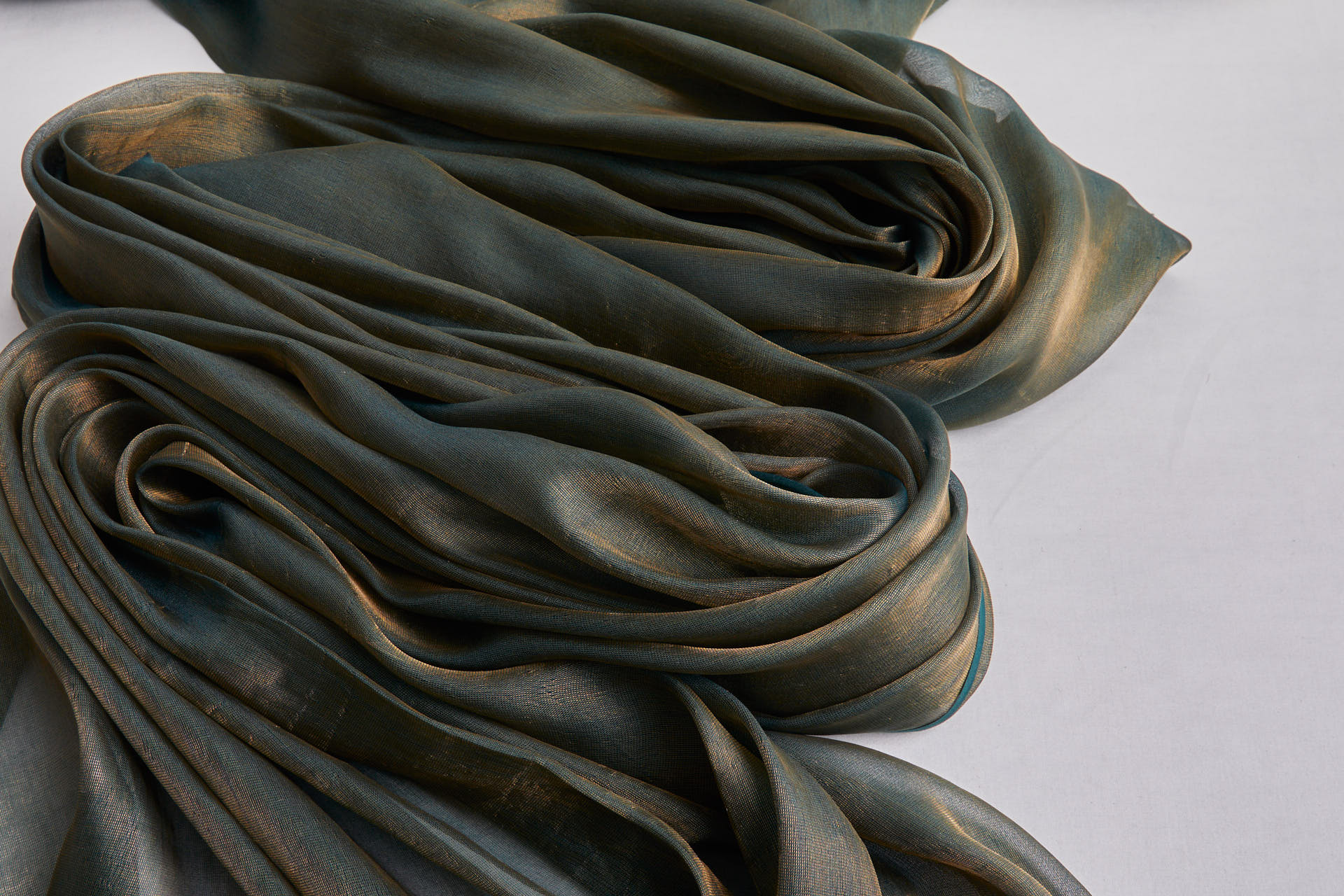 Silk Metallic Chiffon - Dark Green/Gold fabric, image 2 of 11