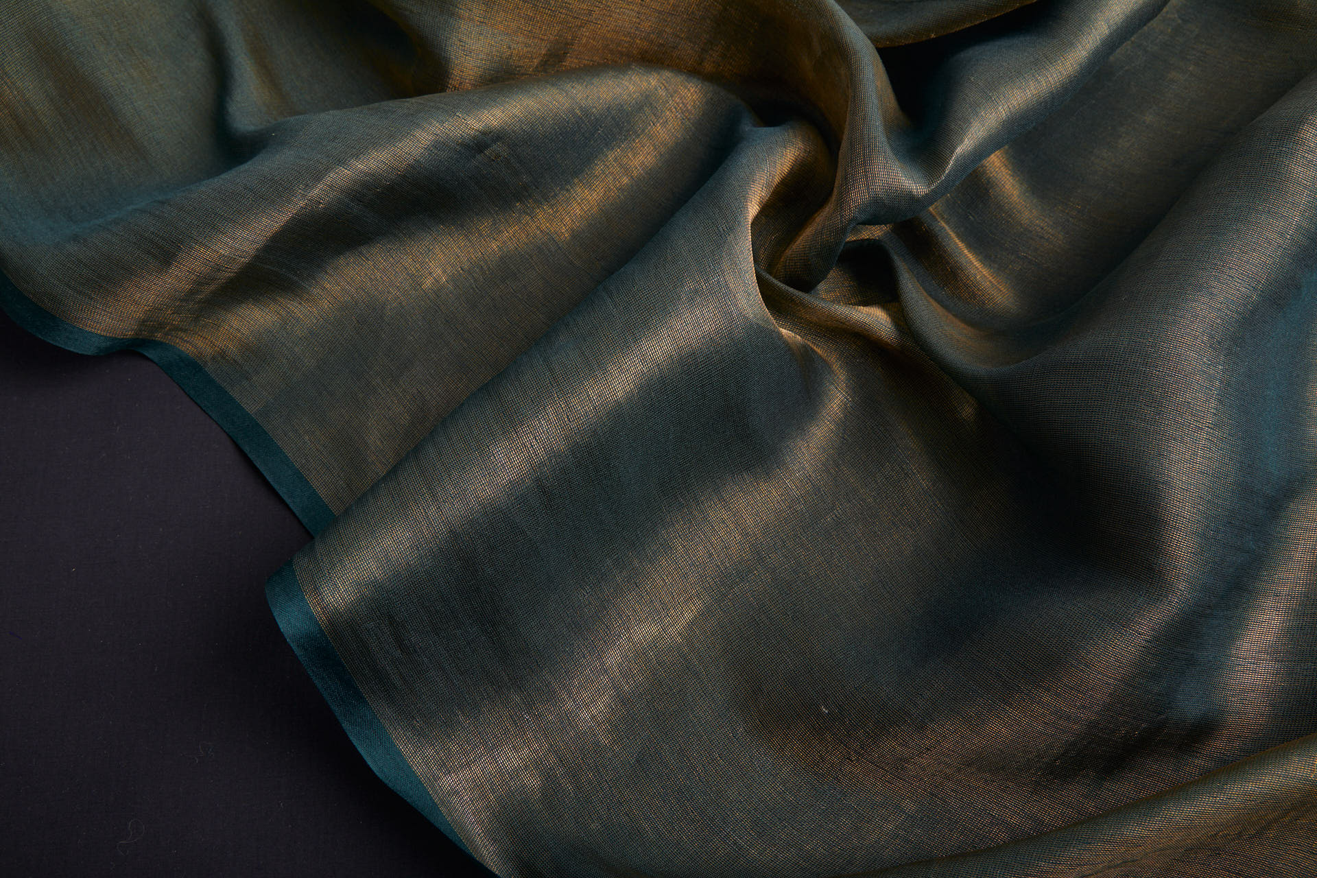Silk Metallic Chiffon - Dark Green/Gold fabric, image 3 of 11