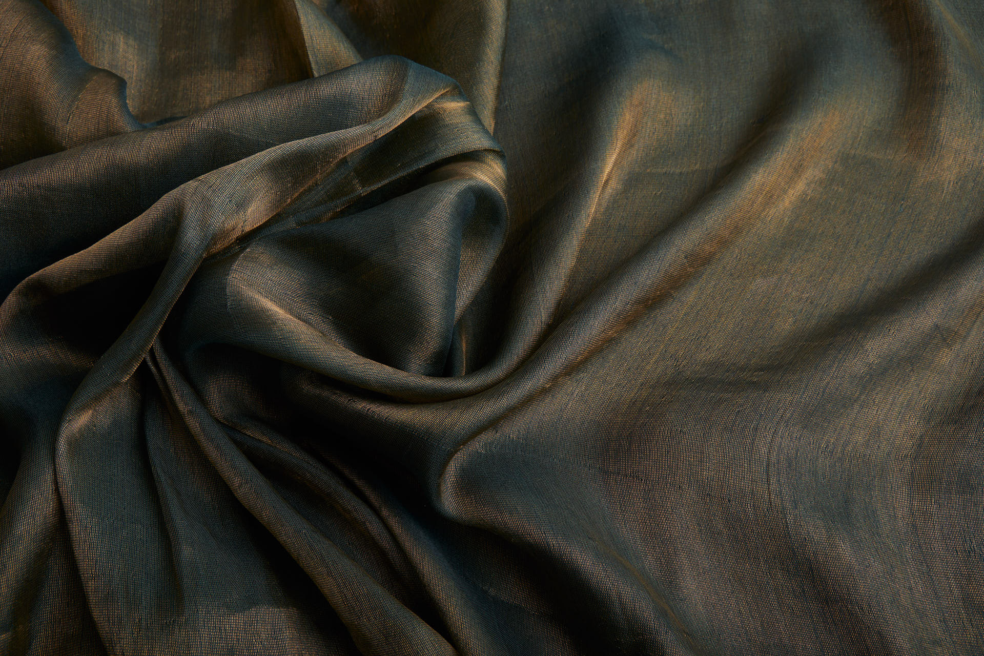 Silk Metallic Chiffon - Dark Green/Gold fabric, image 5 of 11