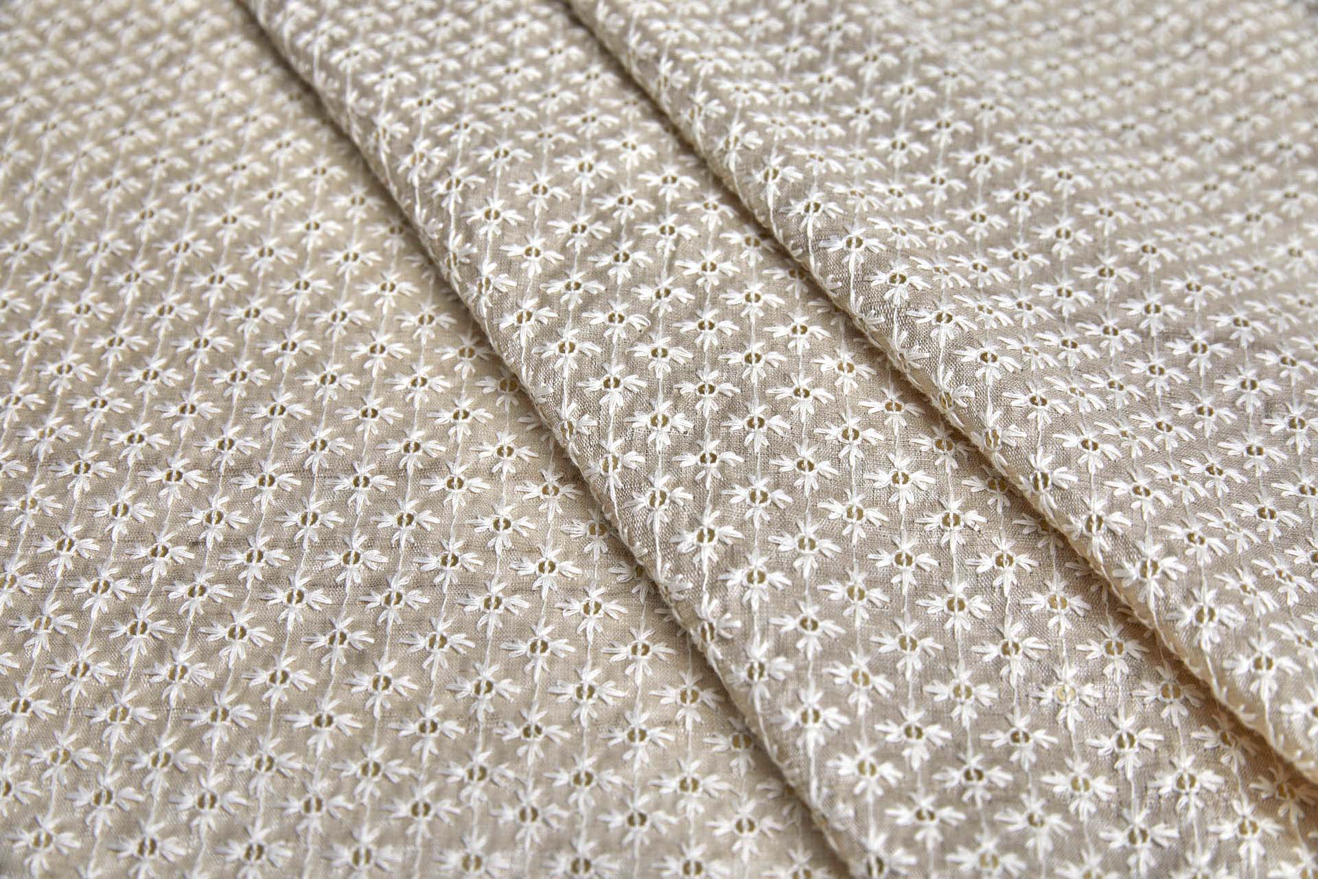 Cream Star Embroidery with Gold Sequins on Natural Silk Tassar fabric