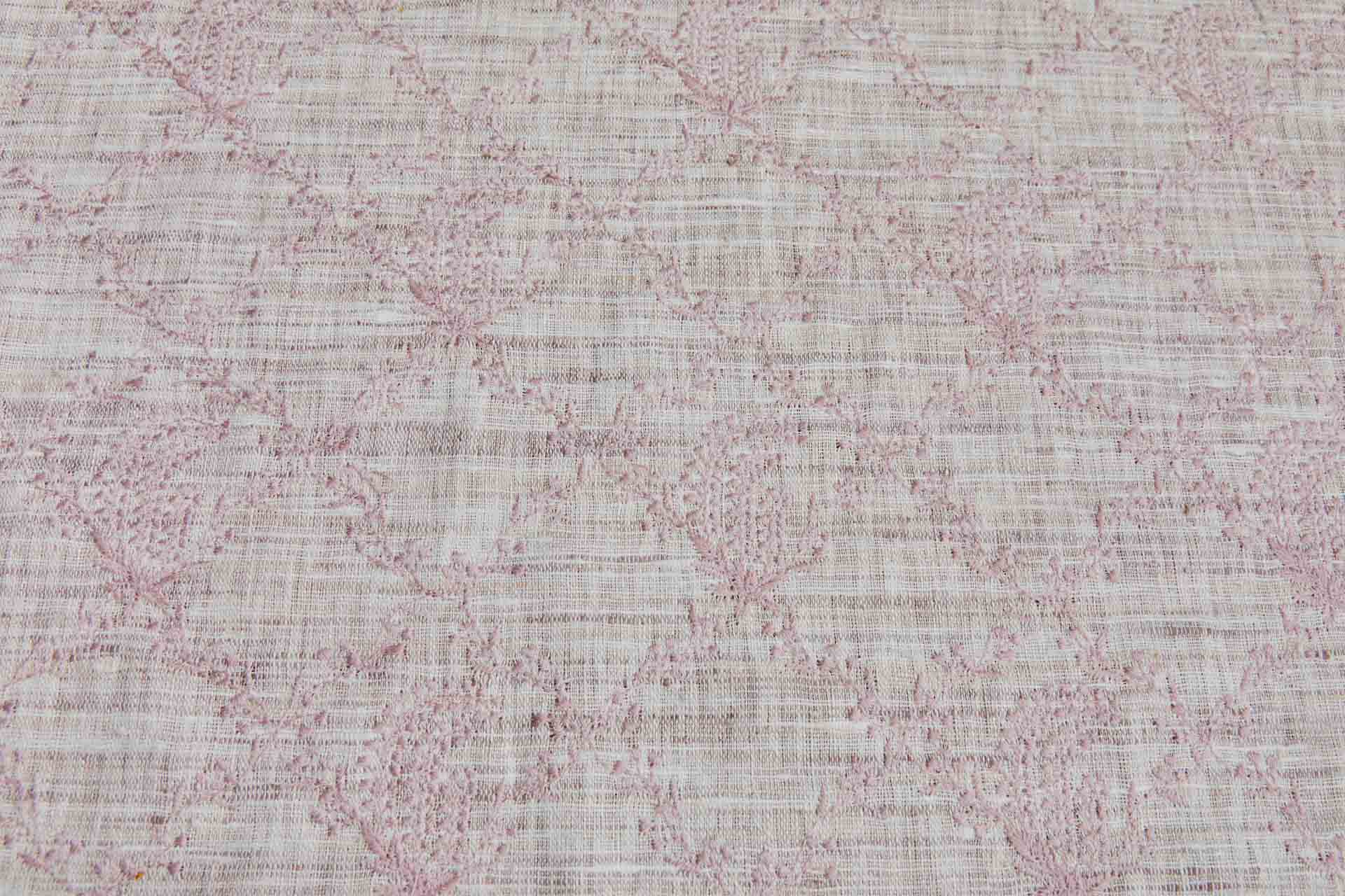 Dusty Pink Floral Embroidery on Ivory and Mauve Slubby Weave fabric, image 7 of 7