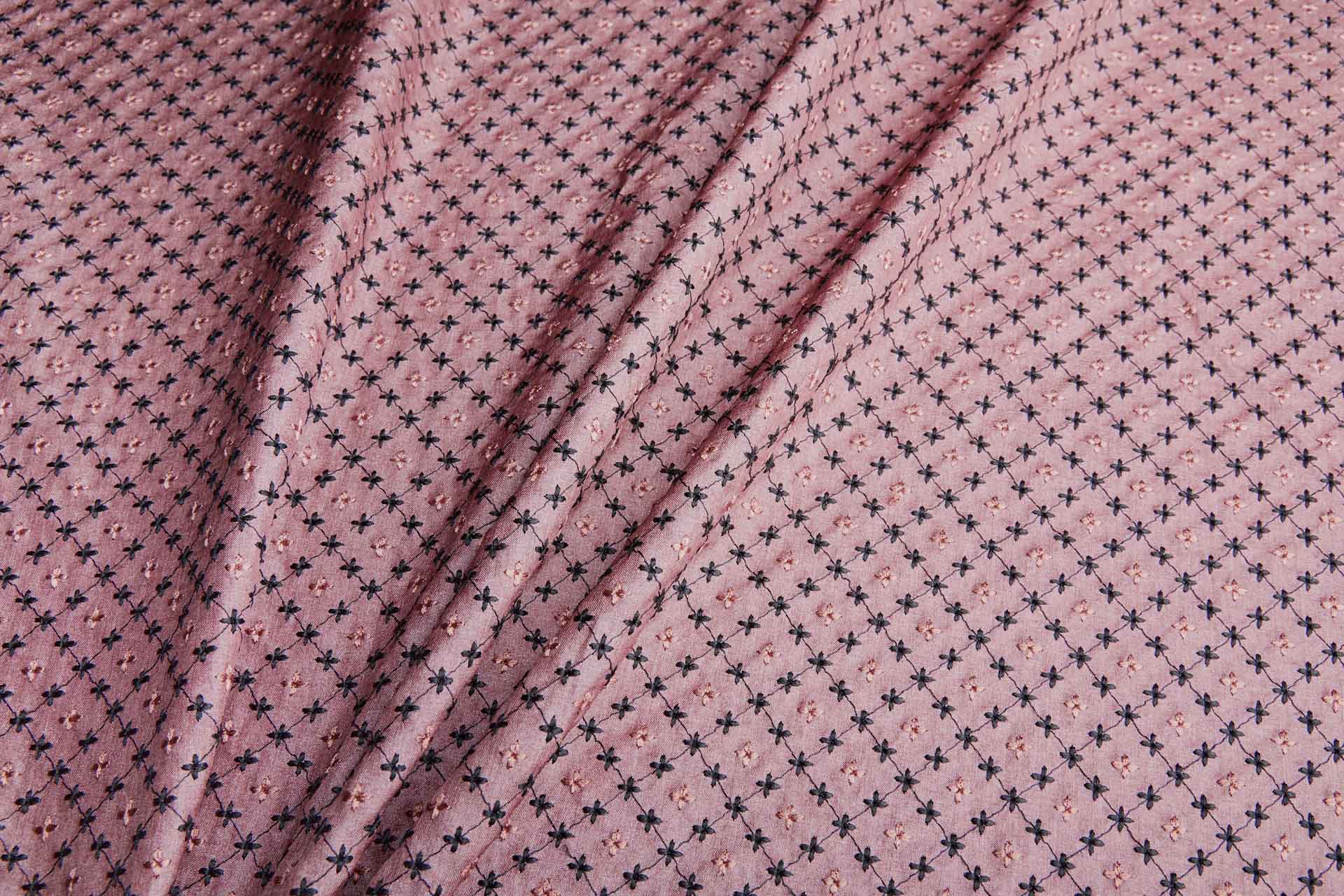 Trellis Black Embroidery on Dusty Mauve Tassar fabric, image 4 of 9
