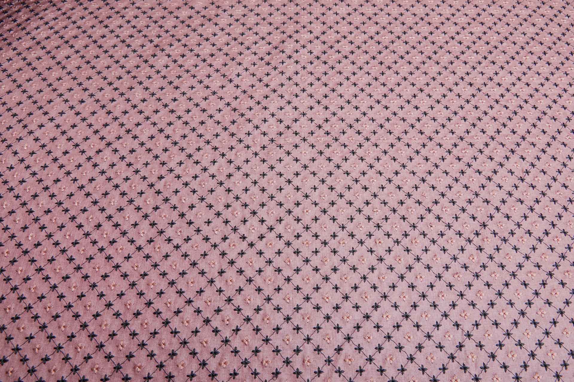 Trellis Black Embroidery on Dusty Mauve Tassar fabric, image 5 of 9