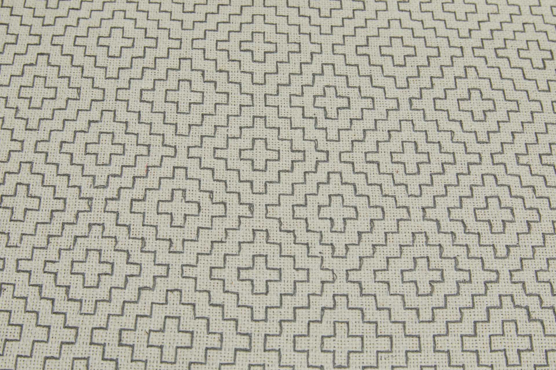 Hand Stitched Hitomezashi Embroidery on Cream Silk fabric, image 4 of 10
