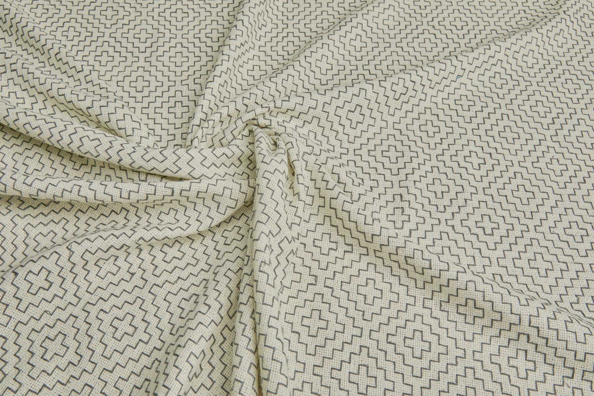 Hand Stitched Hitomezashi Embroidery on Cream Silk fabric, image 10 of 10