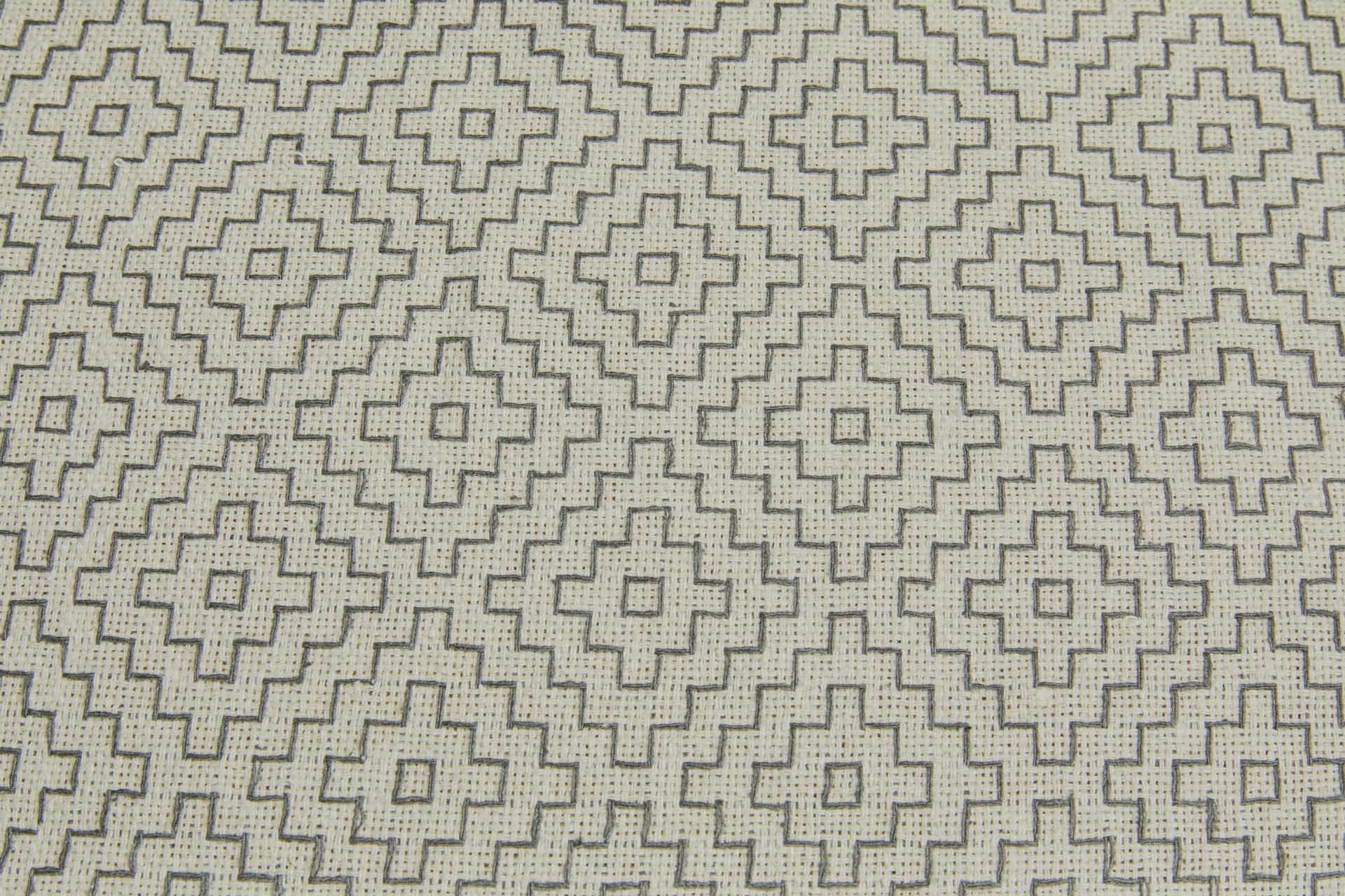 Hand Stitched Hitomezashi Embroidery on Cream Silk fabric, image 3 of 10