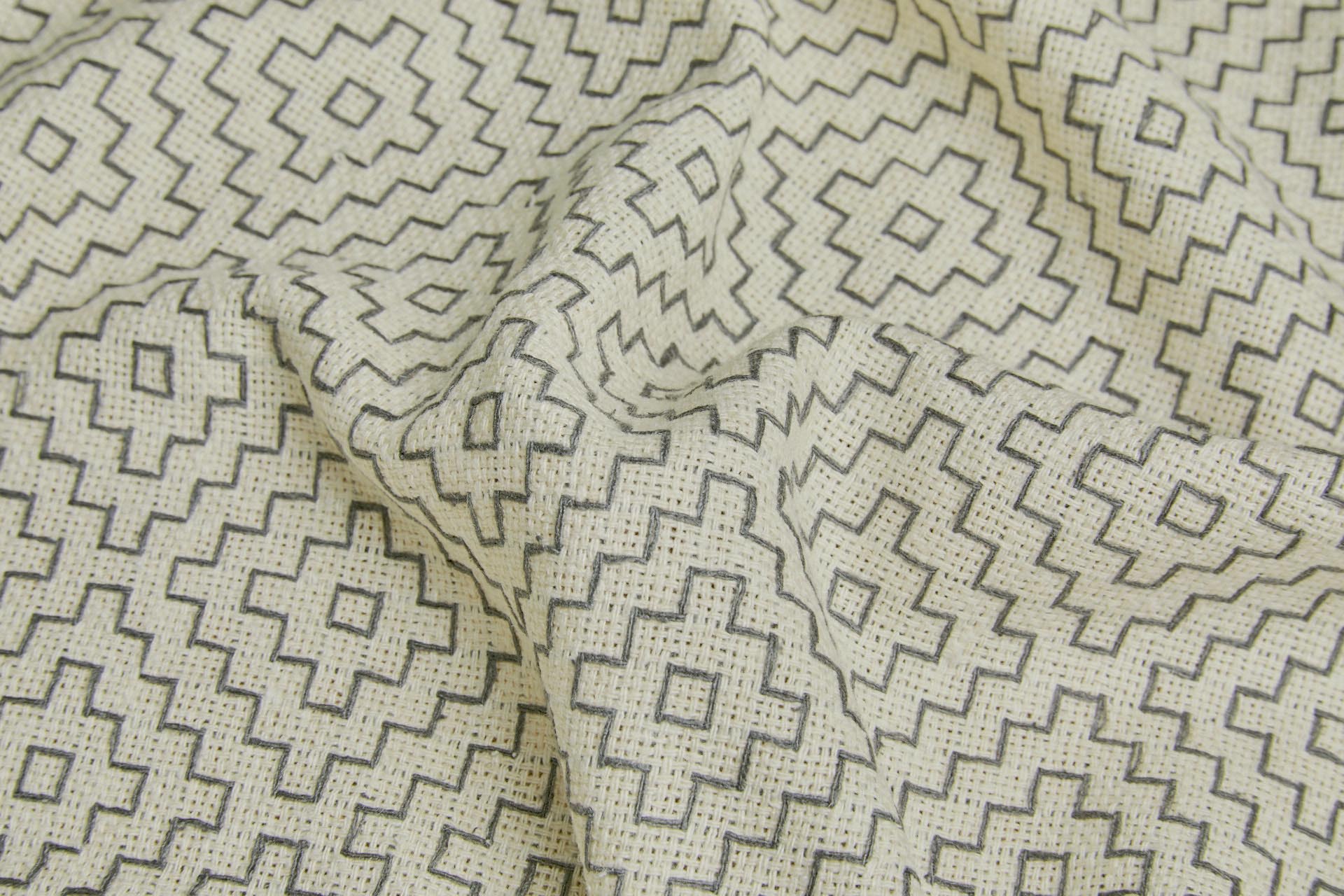 Hand Stitched Hitomezashi Embroidery on Cream Silk fabric