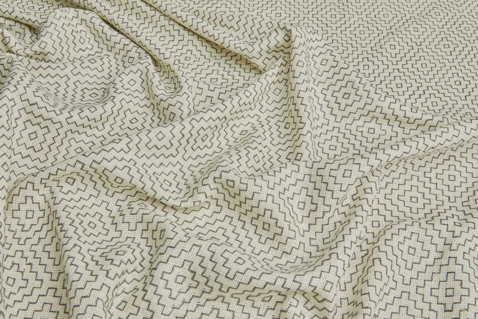 Hand Stitched Hitomezashi Embroidery on Cream Silk fabric, image 7 of 10