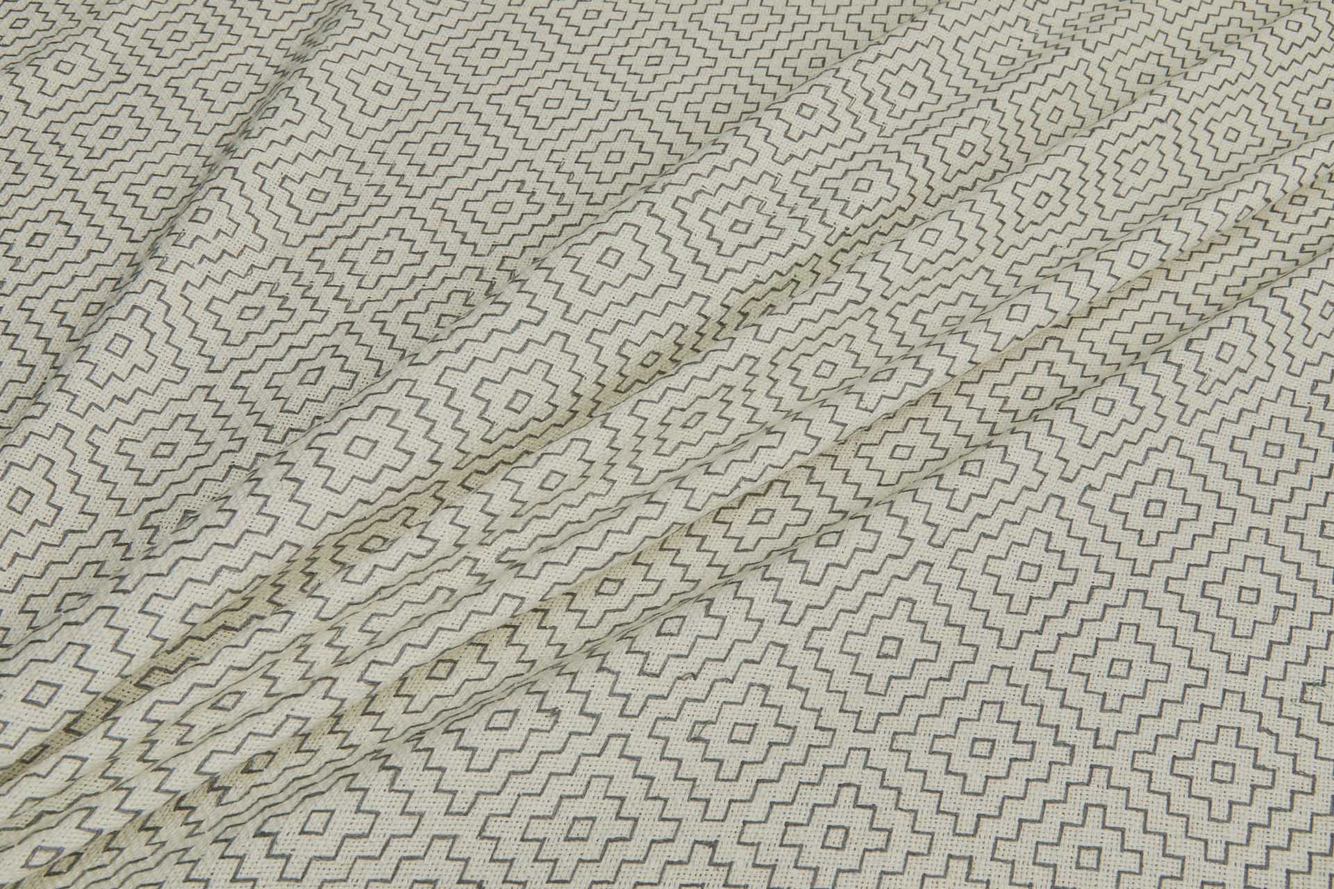 Hand Stitched Hitomezashi Embroidery on Cream Silk fabric, image 8 of 10