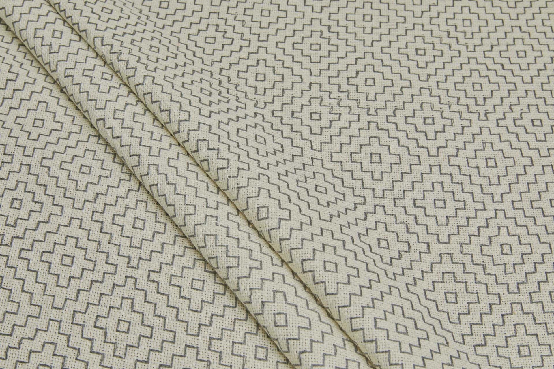 Hand Stitched Hitomezashi Embroidery on Cream Silk fabric, image 9 of 10