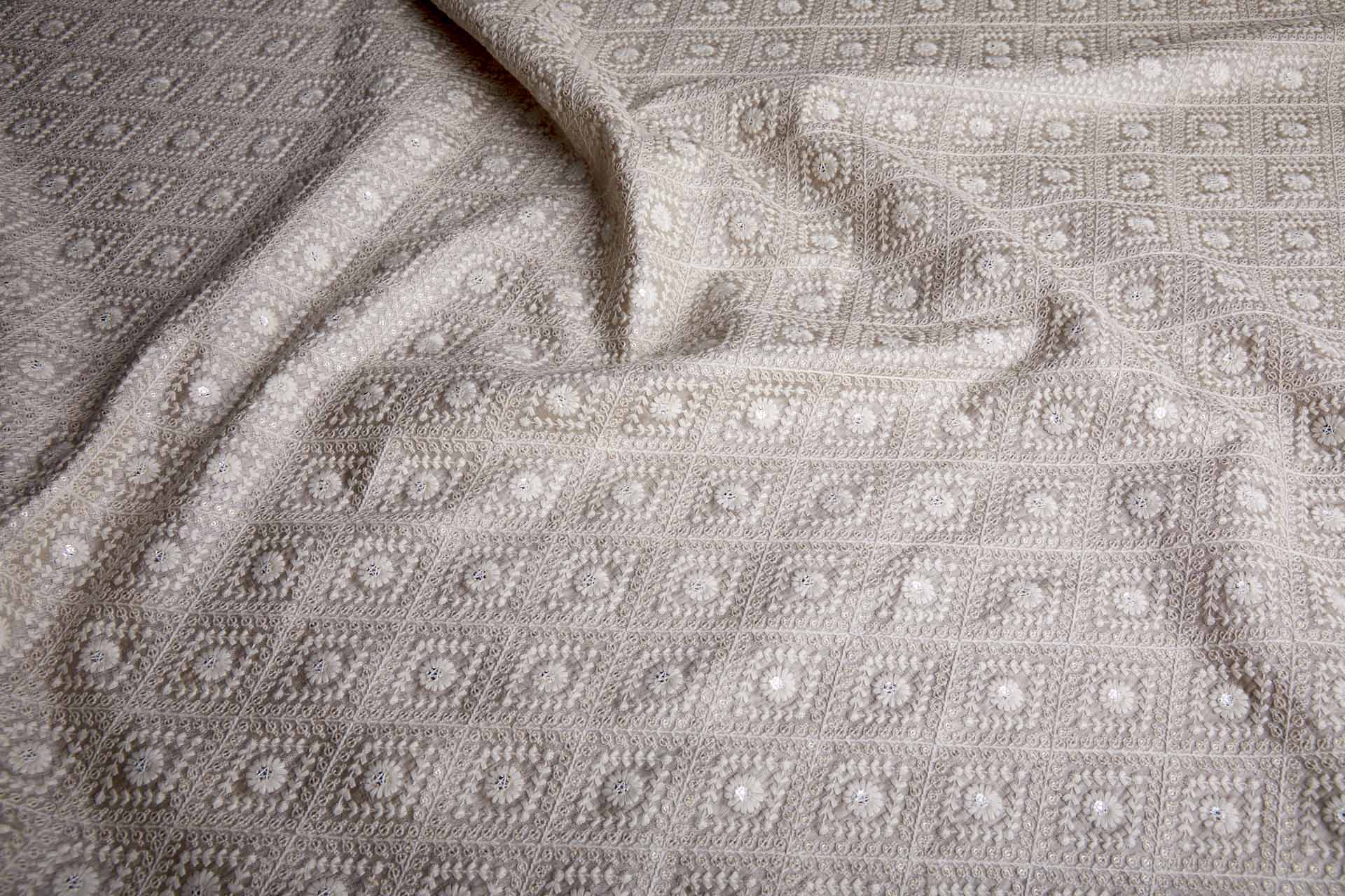 Diamond Embroidery with Gold Sequins on Ecru Silk Tassar / Tussah fabric, image 3 of 10