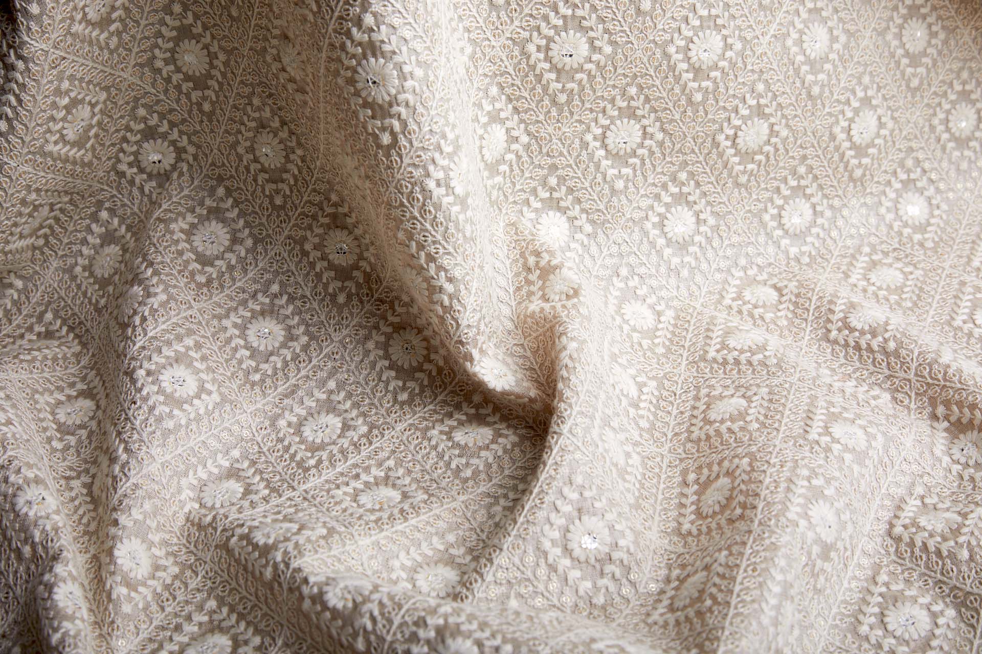 Diamond Embroidery with Gold Sequins on Ecru Silk Tassar / Tussah fabric, image 7 of 10