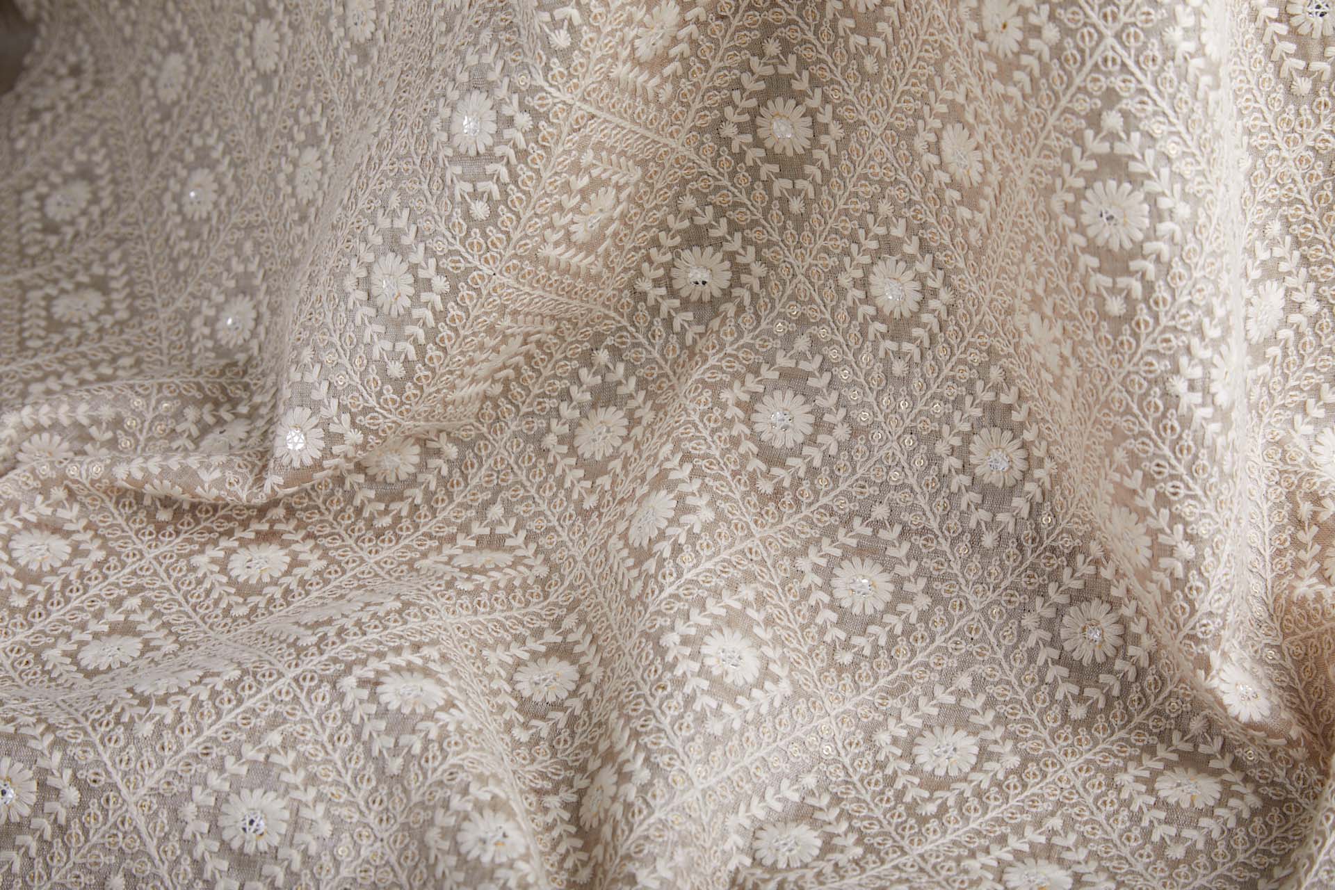 Diamond Embroidery with Gold Sequins on Ecru Silk Tassar / Tussah fabric, image 8 of 10