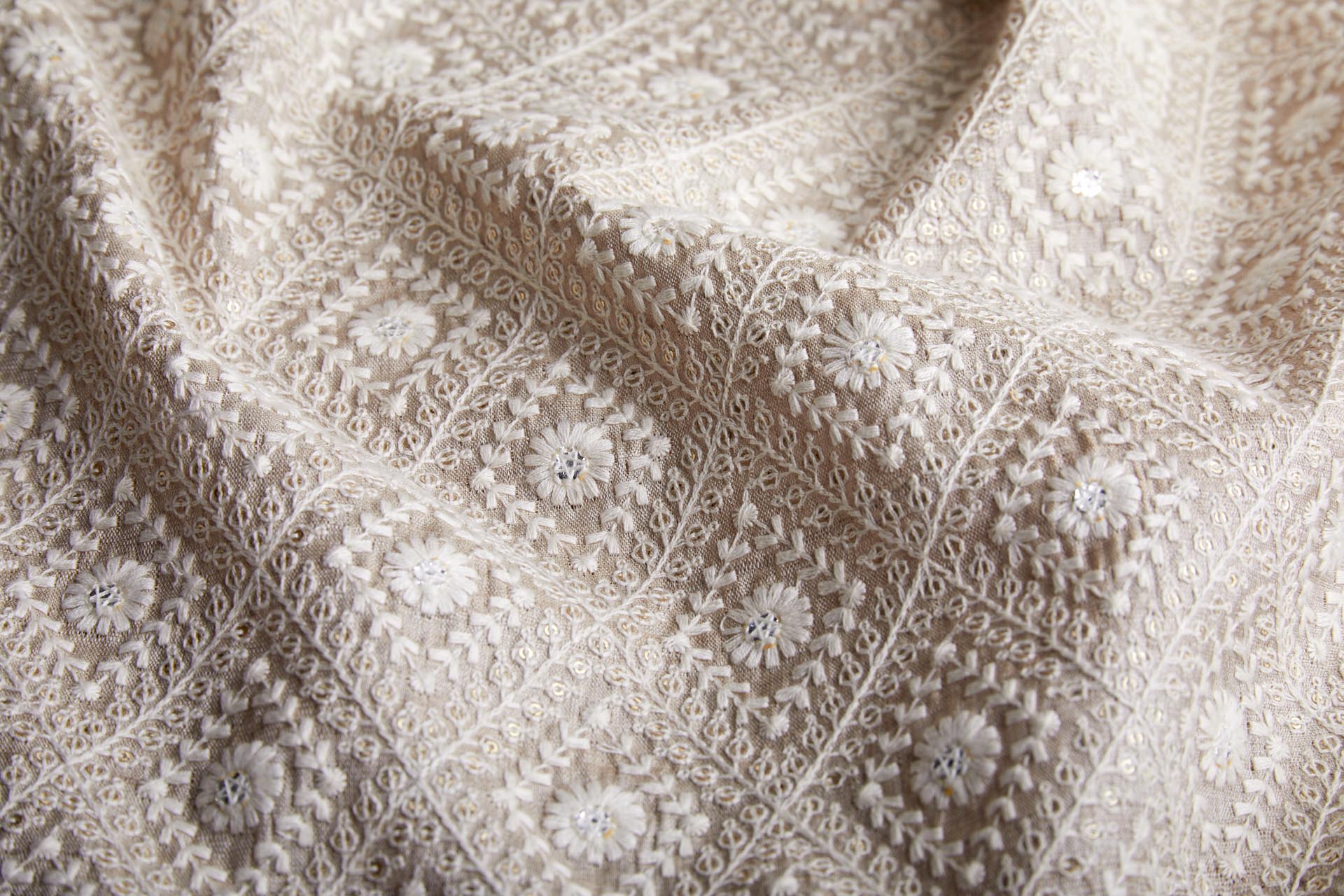 Diamond Embroidery with Gold Sequins on Ecru Silk Tassar / Tussah fabric, image 10 of 10