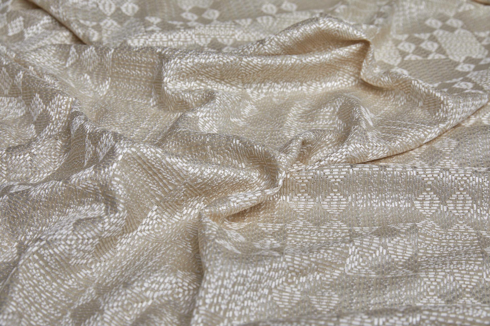 Geometric Off White Embroidery on Cream/Natural Silk Tassar fabric, image 5 of 8