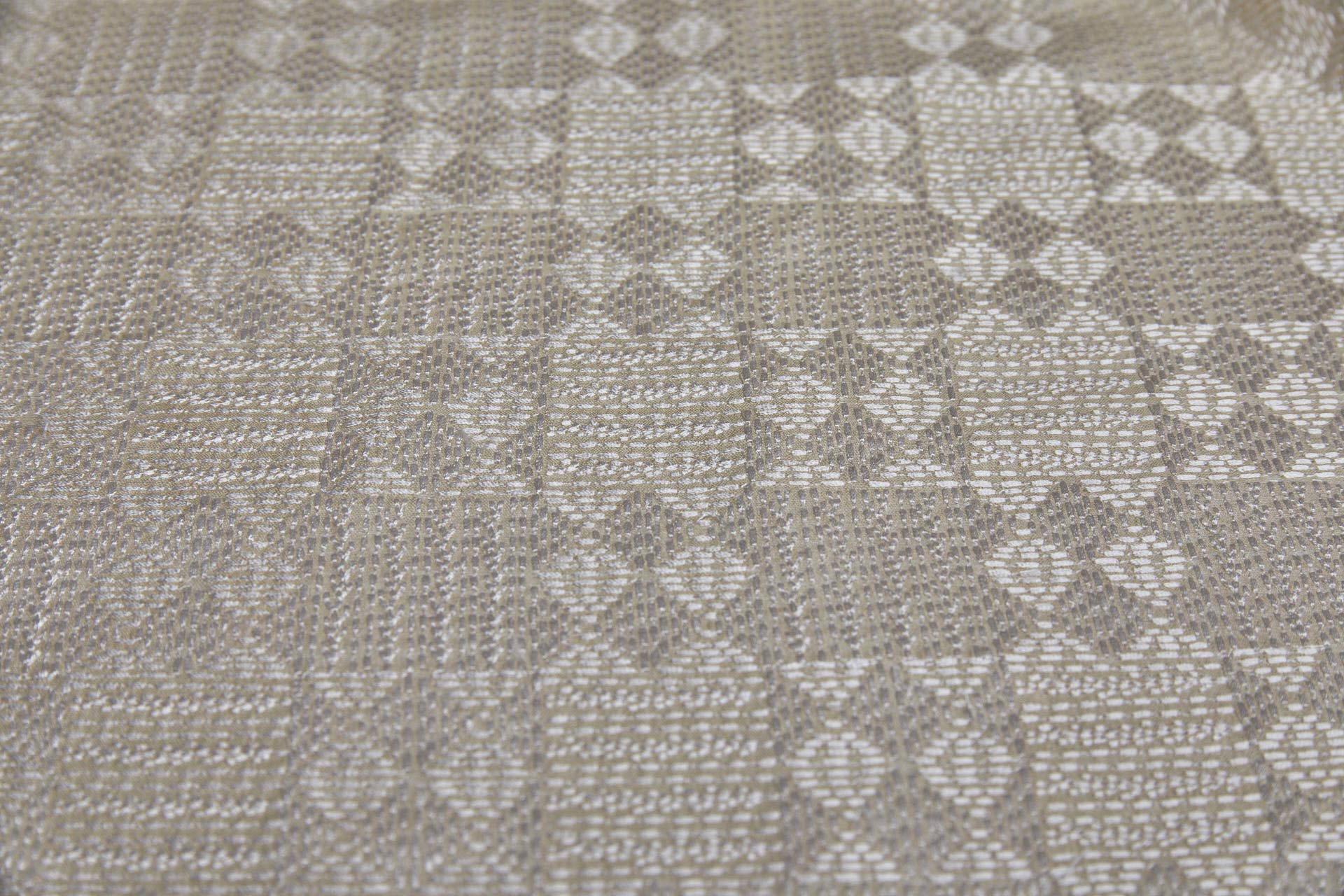 Geometric Off White Embroidery on Cream/Natural Silk Tassar fabric, image 6 of 8