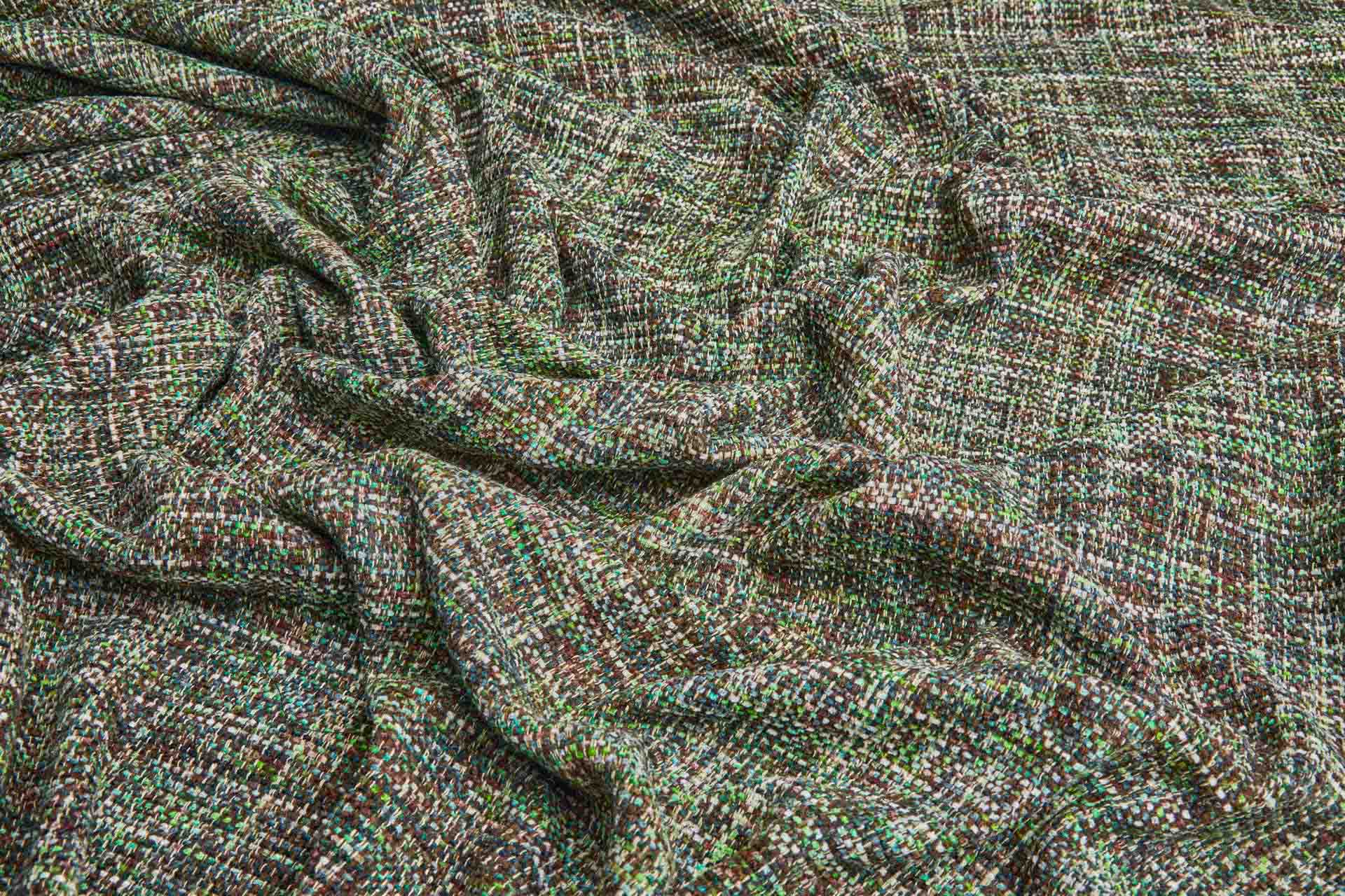 Hand Woven Silk Tweed - Greens, Browns and Ivory fabric, image 4 of 7