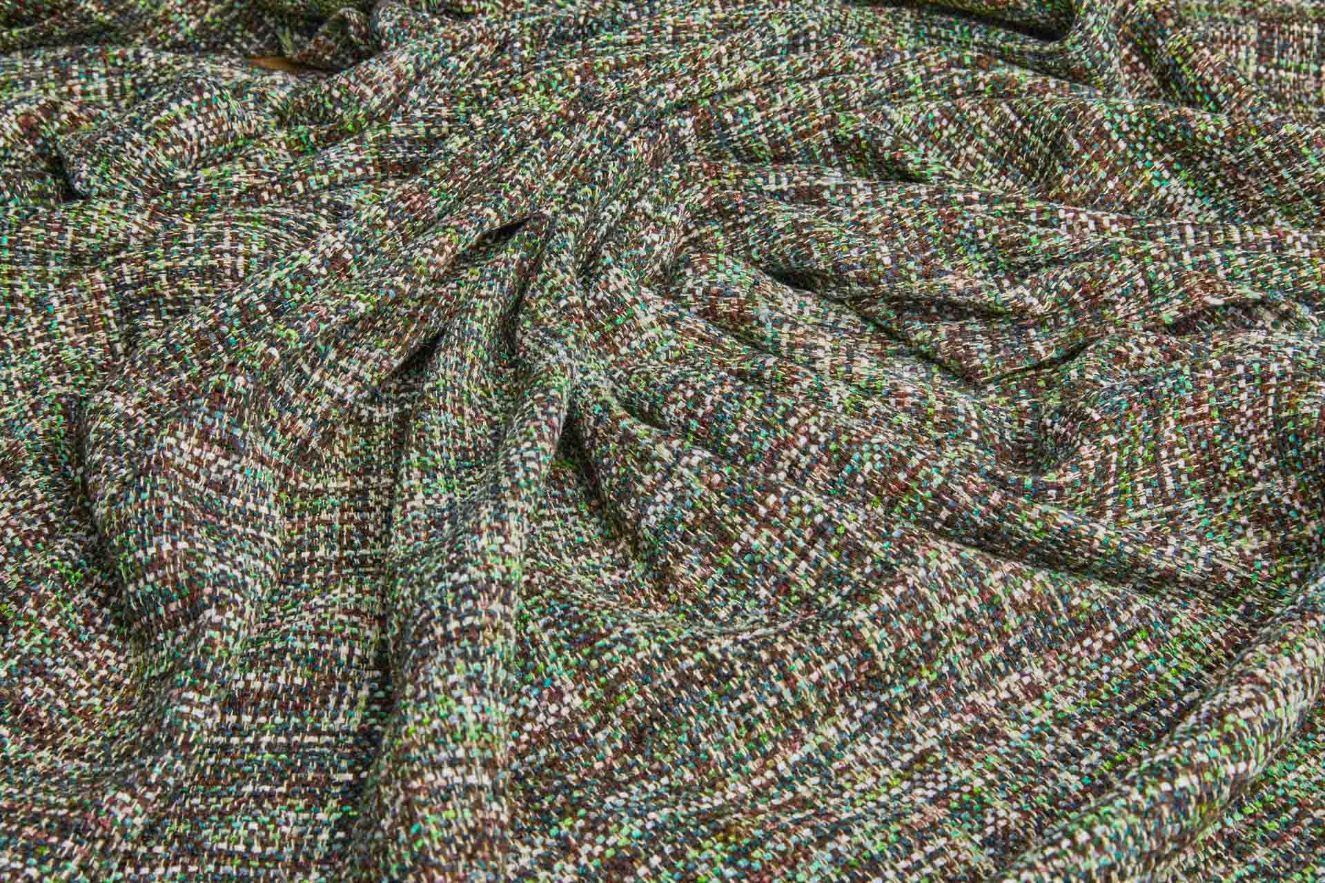 Hand Woven Silk Tweed - Greens, Browns and Ivory fabric, image 5 of 7