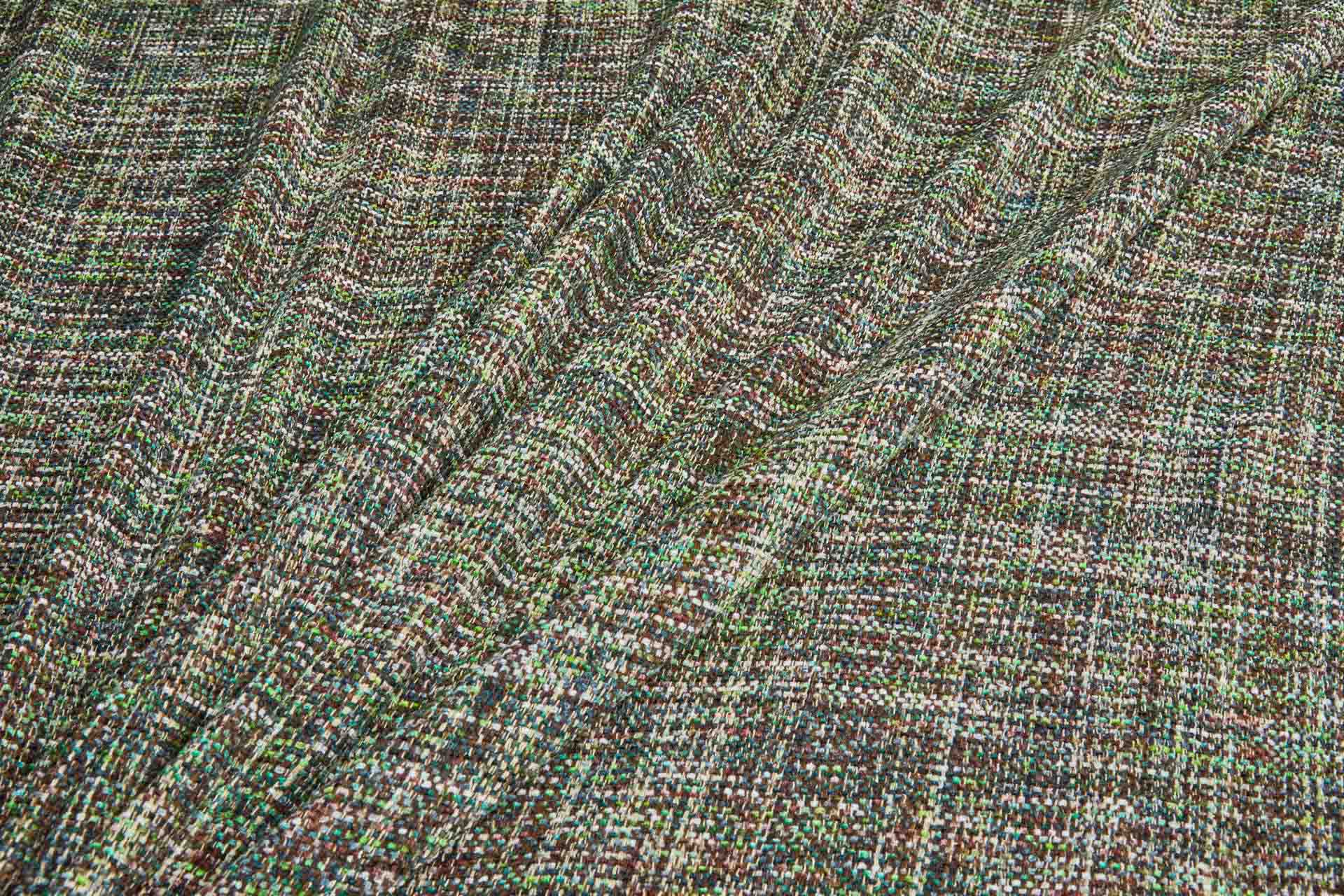 Hand Woven Silk Tweed - Greens, Browns and Ivory fabric, image 6 of 7