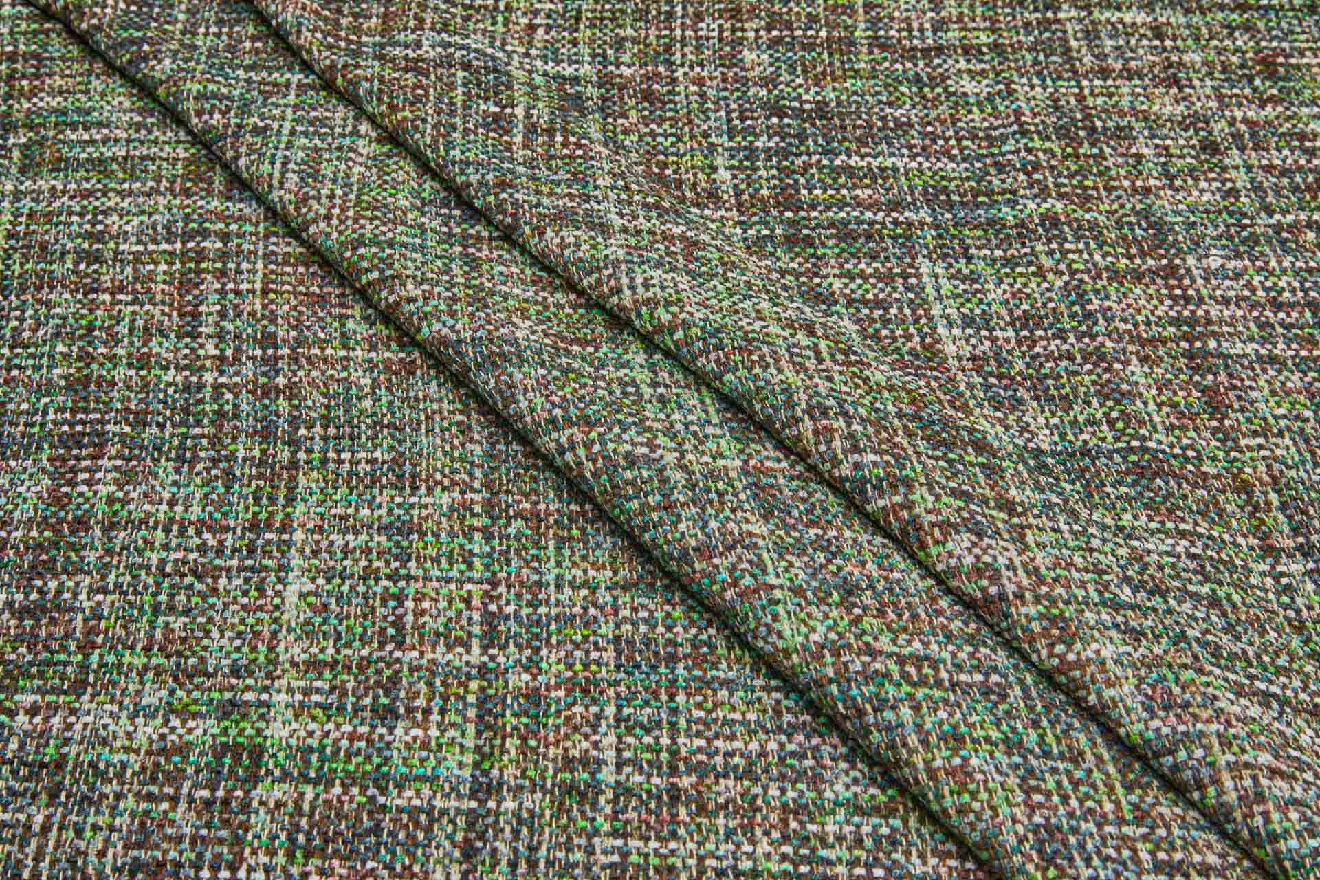 Hand Woven Silk Tweed - Greens, Browns and Ivory fabric