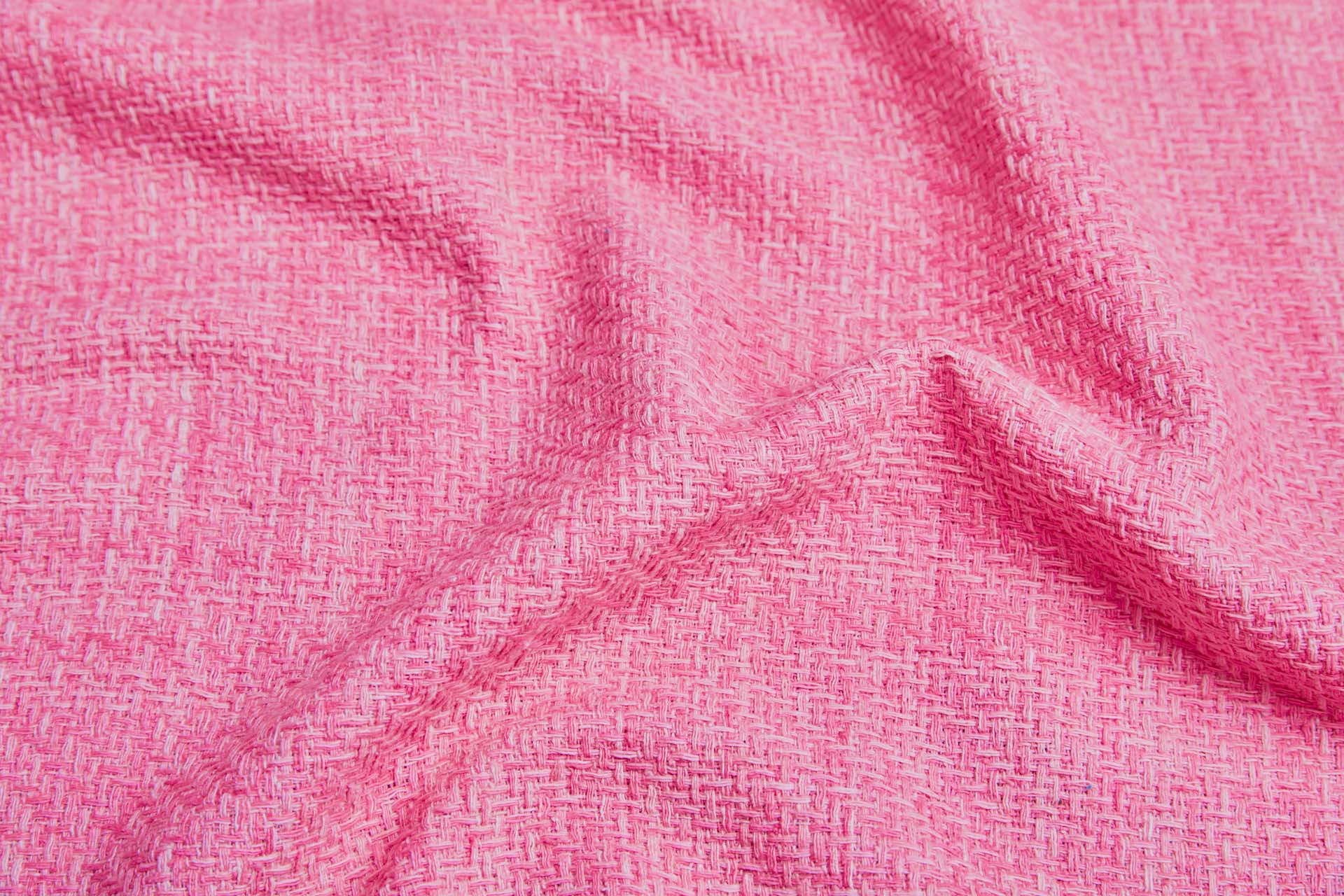 Textured Cotton Tweed Style Weave - Bright Pink & Cream fabric, image 2 of 11