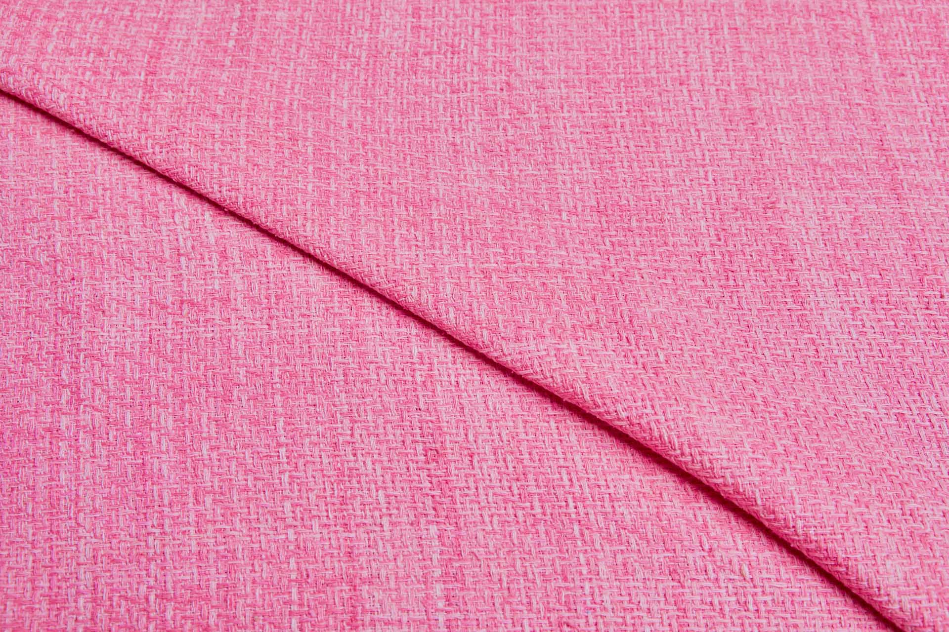 Textured Cotton Tweed Style Weave - Bright Pink & Cream fabric, image 4 of 11