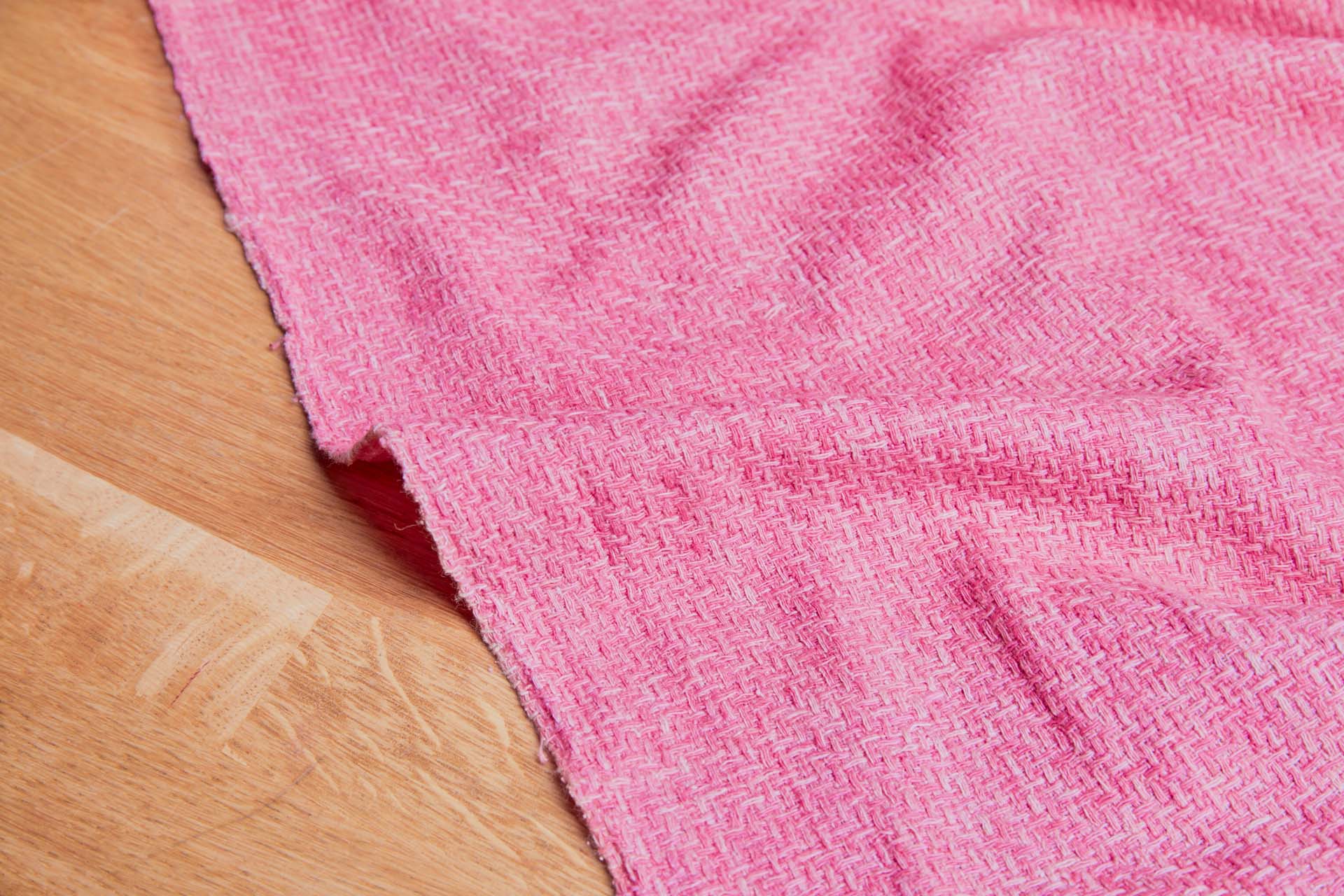 Textured Cotton Tweed Style Weave - Bright Pink & Cream fabric, image 7 of 11