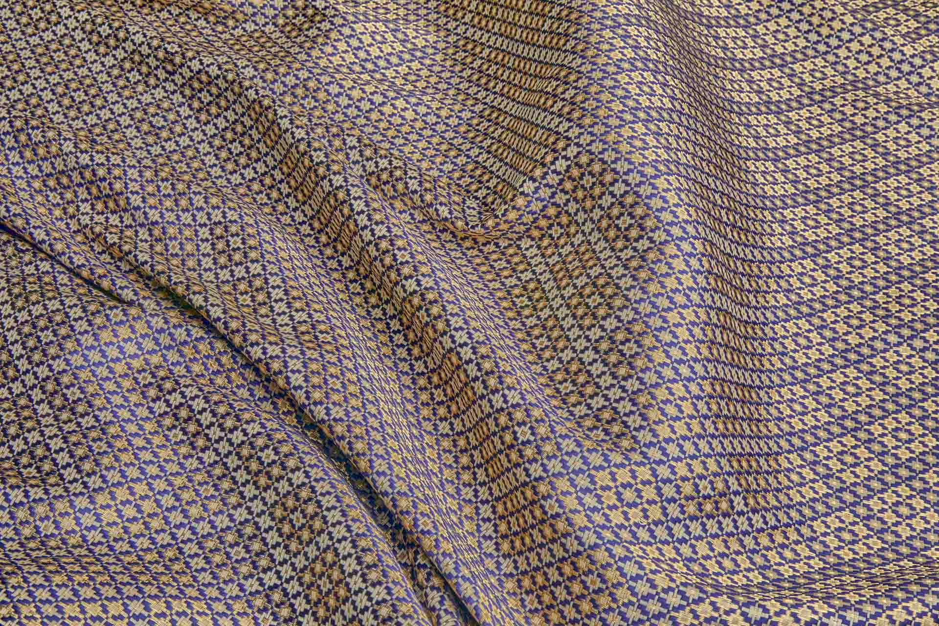 Geometric Banaras Brocade - Navy, Beige & Gold Metallic fabric, image 4 of 6