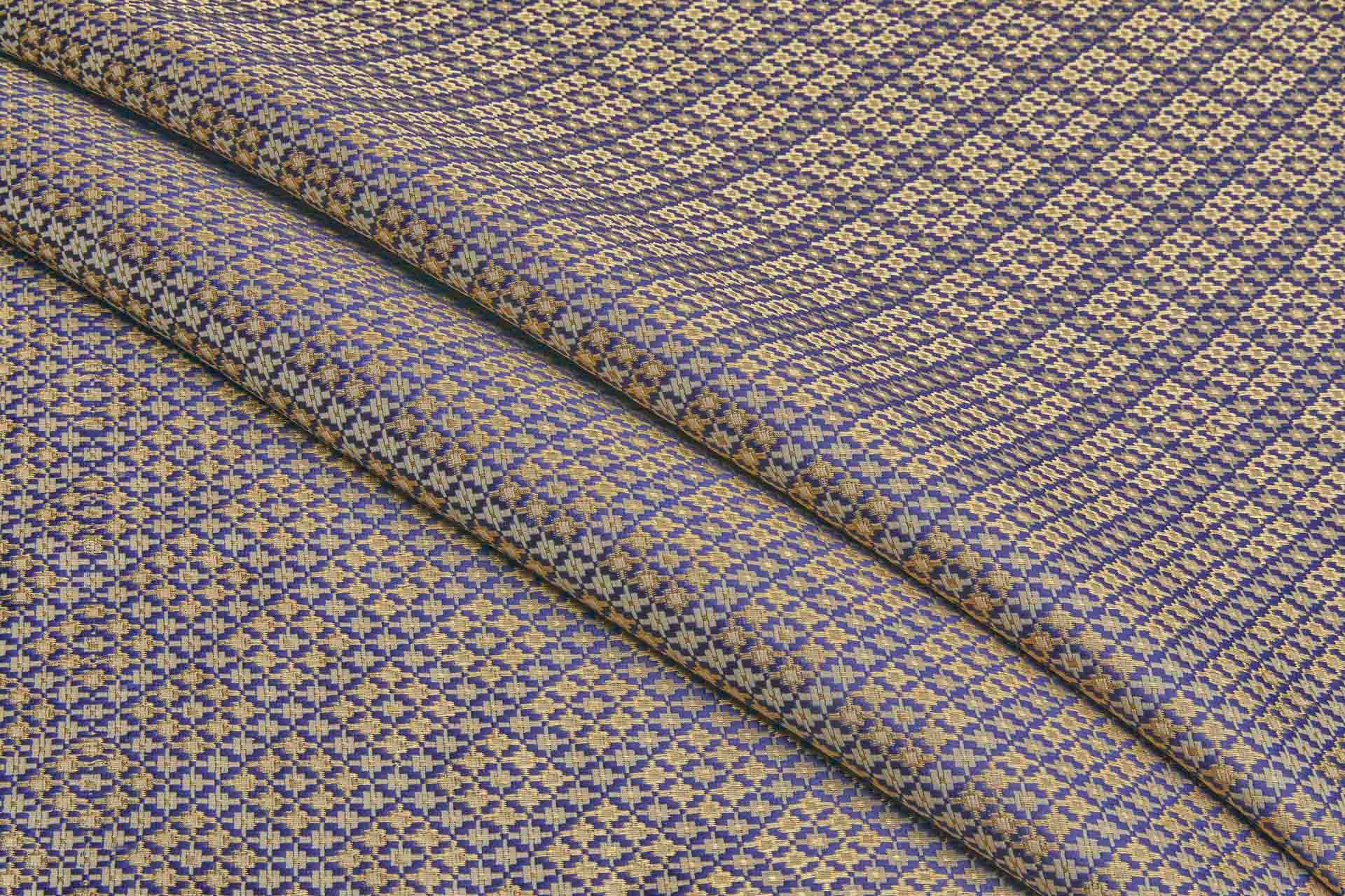 Geometric Banaras Brocade - Navy, Beige & Gold Metallic fabric, image 5 of 6