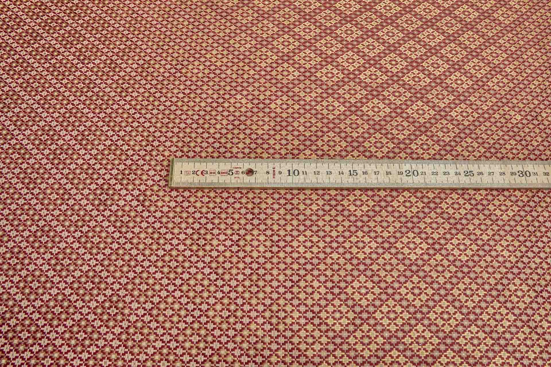Geometric Banaras Brocade - Red, Beige & Gold Metallic fabric, image 3 of 12