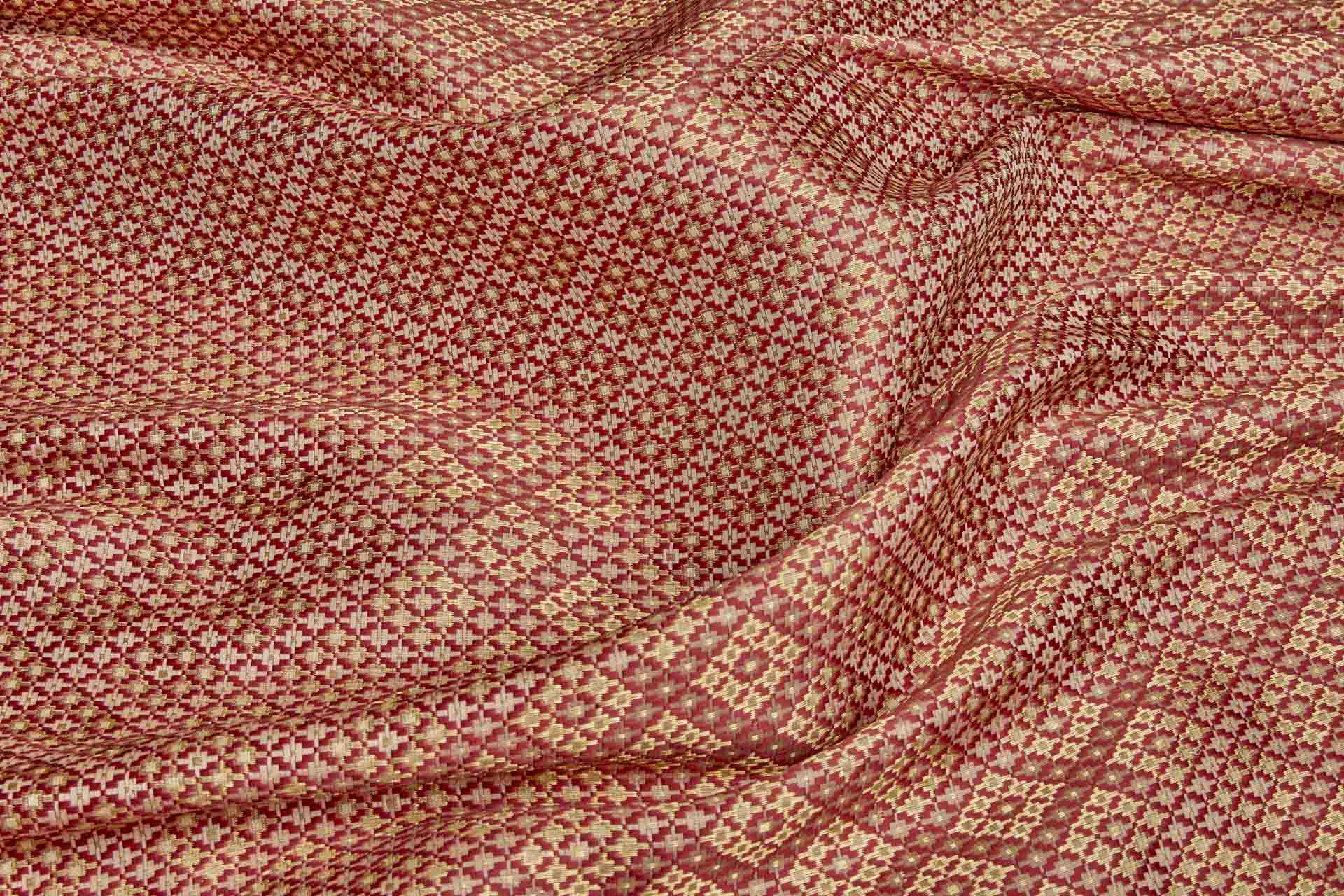 Geometric Banaras Brocade - Red, Beige & Gold Metallic fabric, image 6 of 12